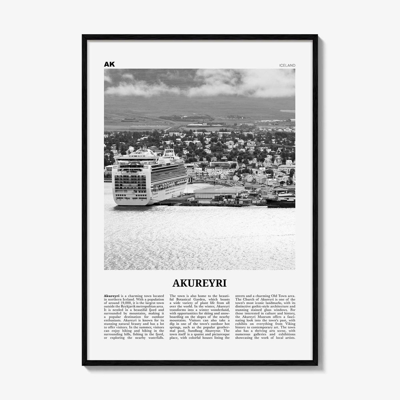 Akureyri Print Black and White, Akureyri Wall Art, Akureyri Poster, Akureyri Photo, Akureyri Wall Décor, Akureyri Map, Iceland