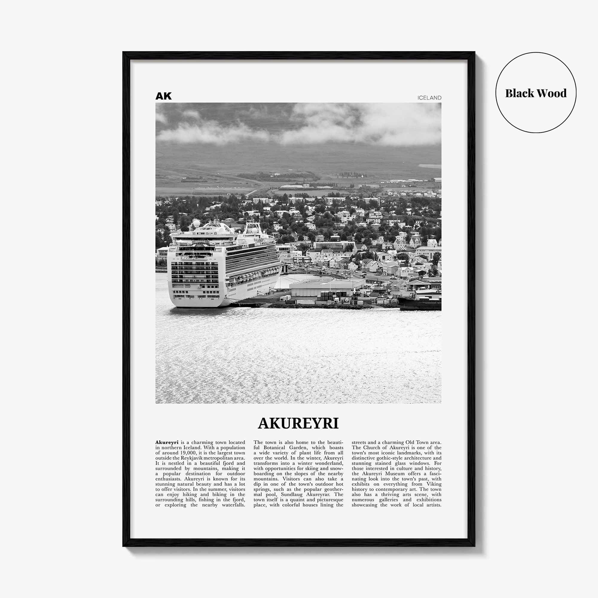 Akureyri Print Black and White, Akureyri Wall Art, Akureyri Poster, Akureyri Photo, Akureyri Wall Décor, Akureyri Map, Iceland