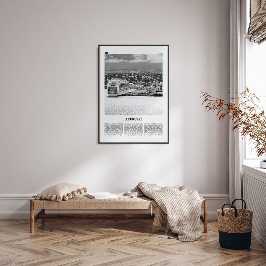 Akureyri Travel B&W Poster