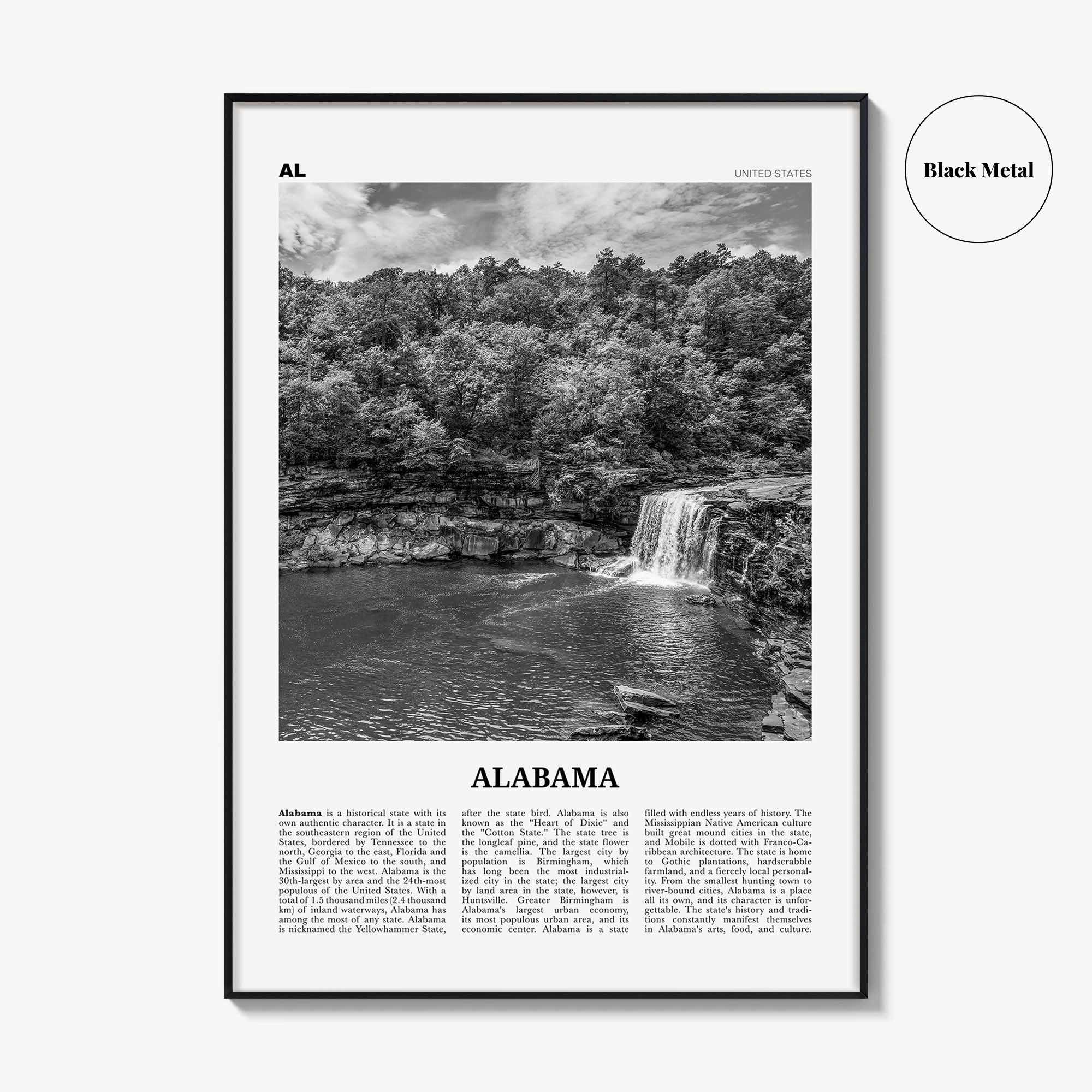 Alabama Print Black and White No 1, Alabama Wall Art, Alabama Poster, Alabama Photo, Alabama Wall Décor, Alabama Map, United States
