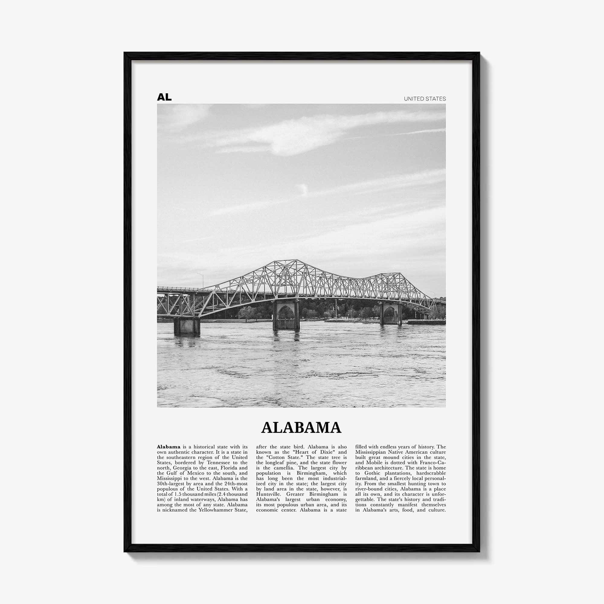 Alabama Print Black and White No 2, Alabama Wall Art, Alabama Poster, Alabama Photo, Alabama Wall Decor, USA, United States, North America