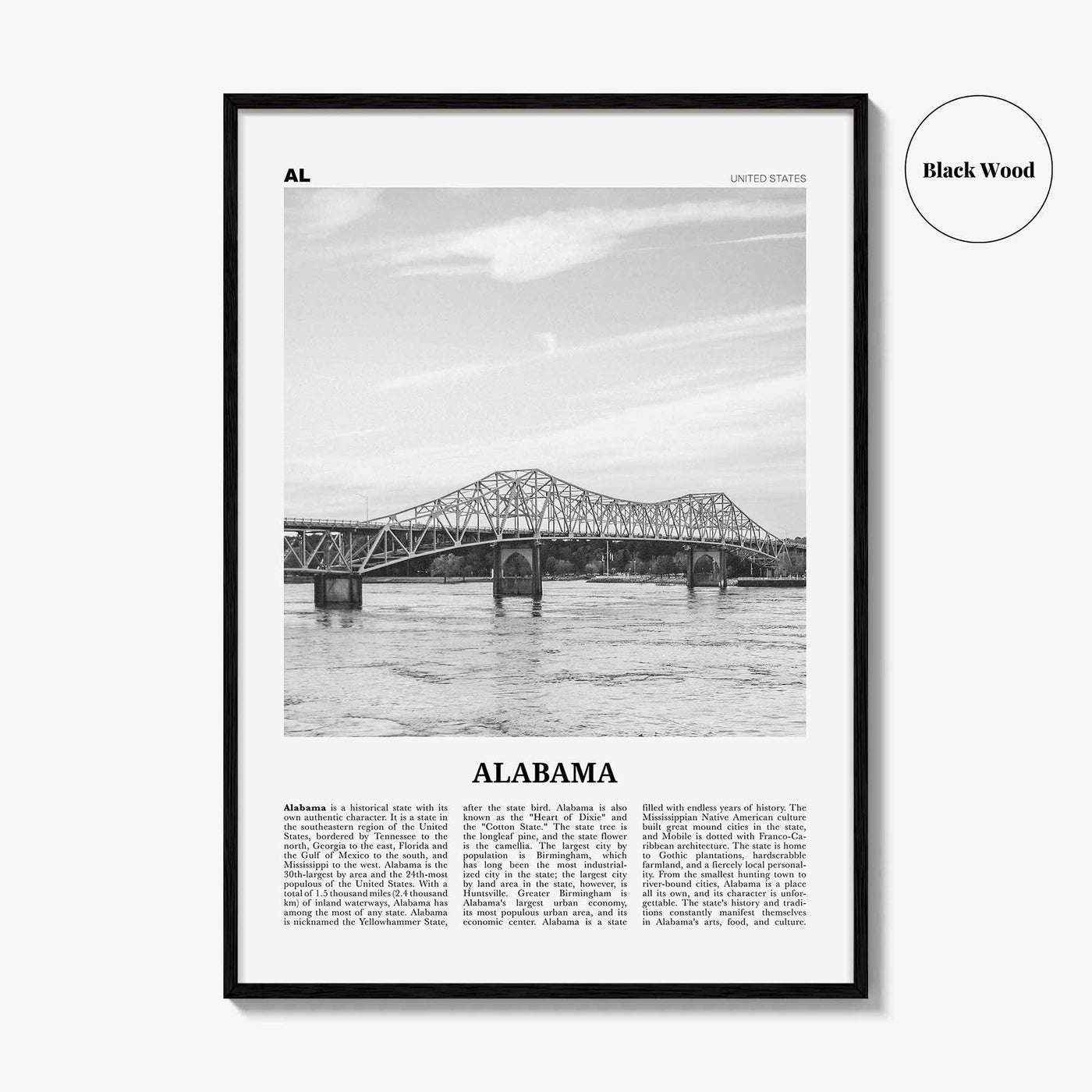 Alabama Print Black and White No 2, Alabama Wall Art, Alabama Poster, Alabama Photo, Alabama Wall Decor, USA, United States, North America