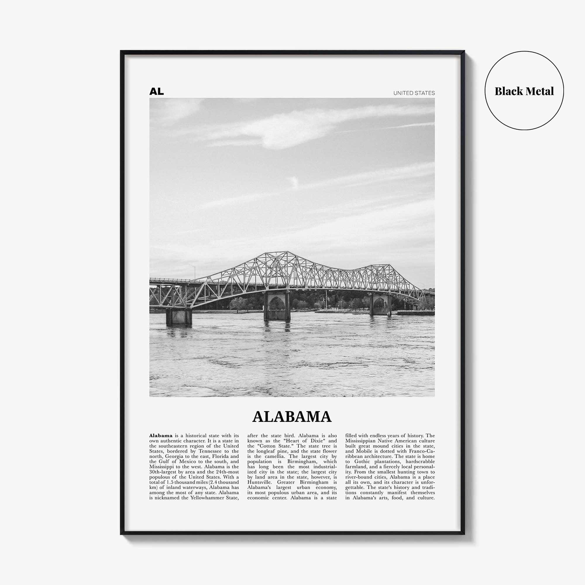 Alabama Print Black and White No 2, Alabama Wall Art, Alabama Poster, Alabama Photo, Alabama Wall Decor, USA, United States, North America