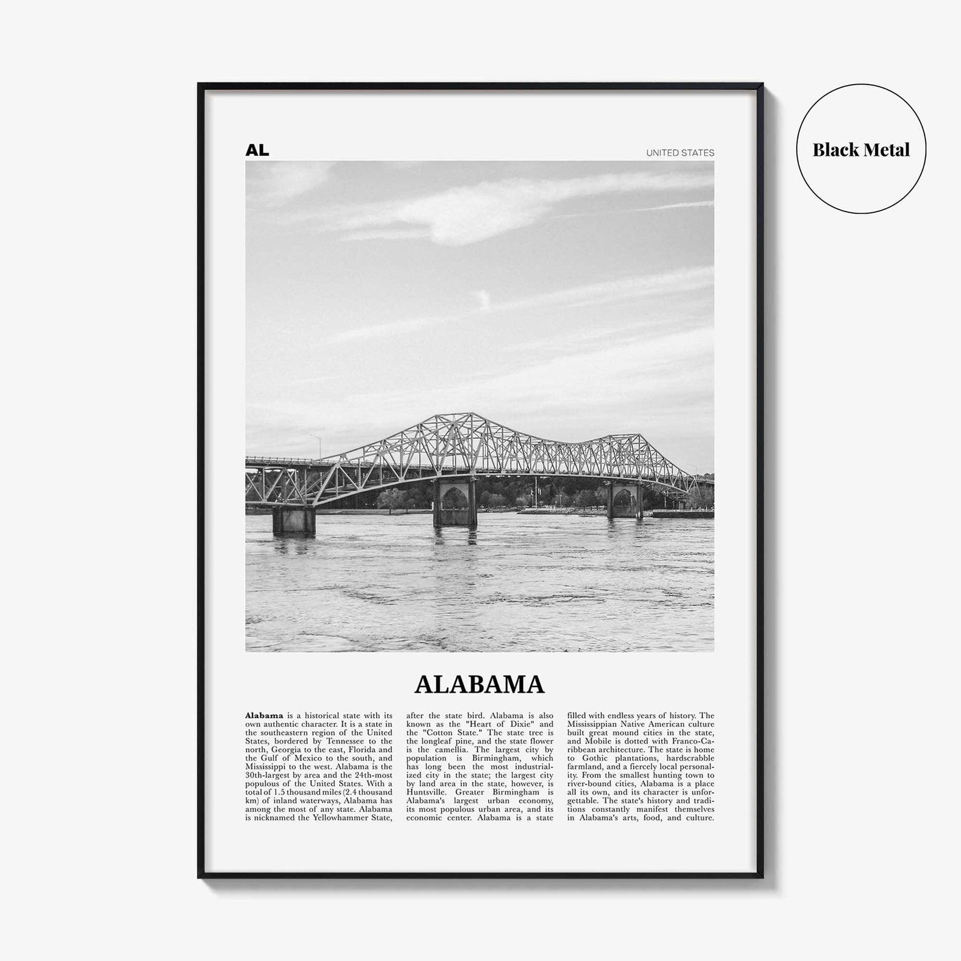 Alabama Print Black and White No 2, Alabama Wall Art, Alabama Poster, Alabama Photo, Alabama Wall Decor, USA, United States, North America