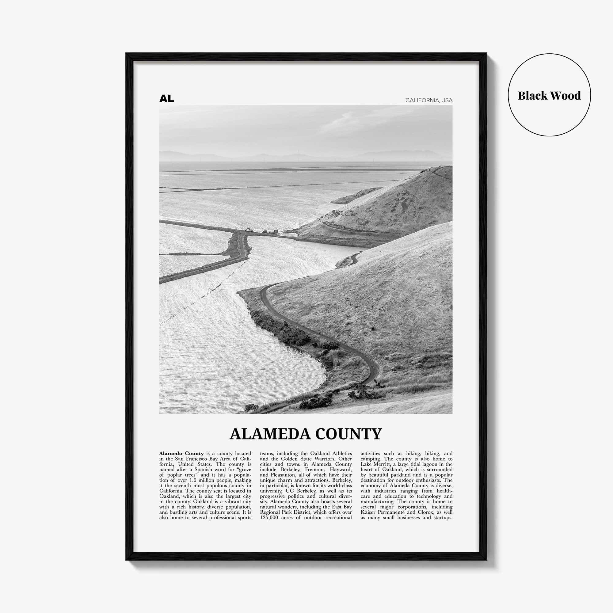 Alameda County Print Black and White, Alameda County Wall Art, Alameda County Poster, Alameda County Photo, Alameda Wall Décor, Alameda Map