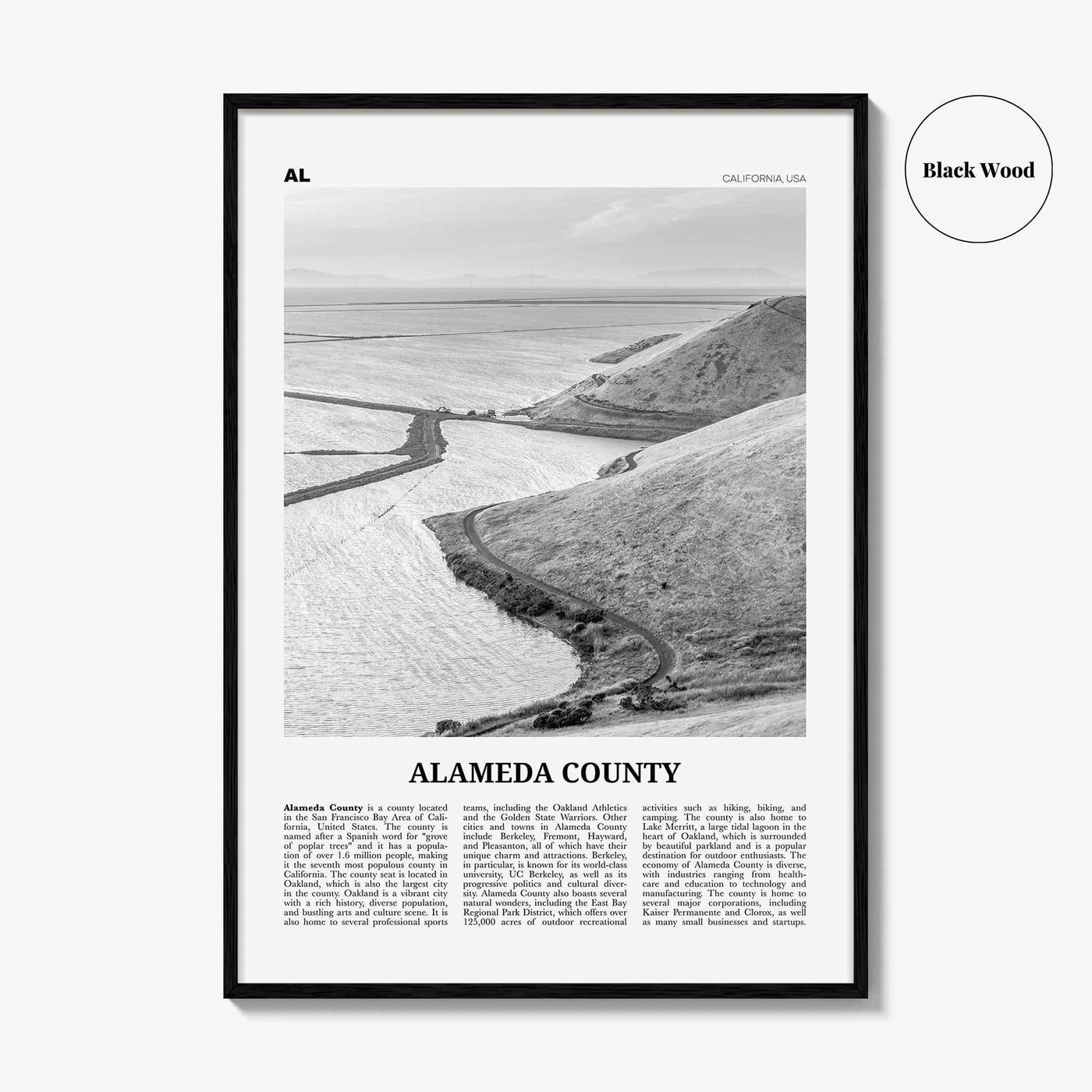 Alameda County Print Black and White, Alameda County Wall Art, Alameda County Poster, Alameda County Photo, Alameda Wall Décor, Alameda Map