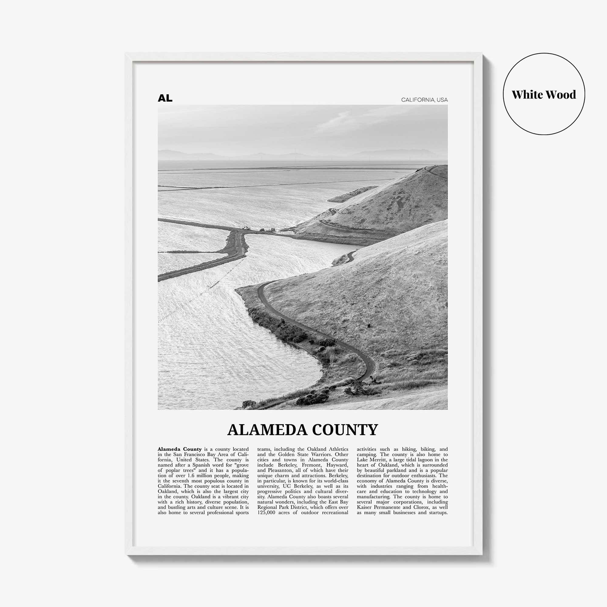 Alameda County Print Black and White, Alameda County Wall Art, Alameda County Poster, Alameda County Photo, Alameda Wall Décor, Alameda Map