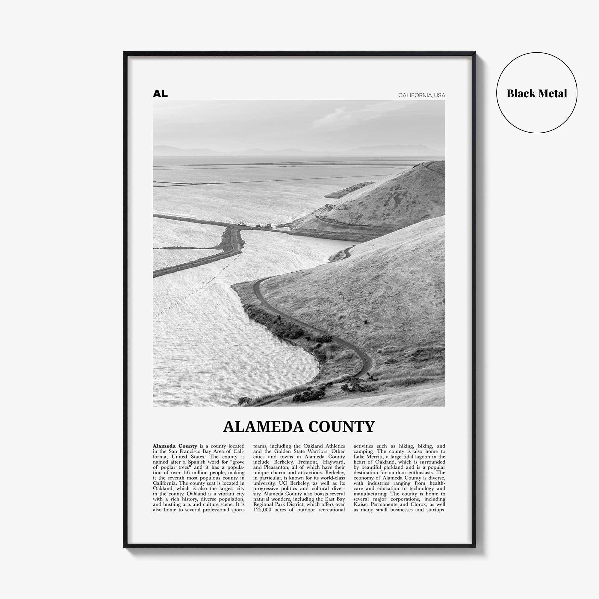 Alameda County Print Black and White, Alameda County Wall Art, Alameda County Poster, Alameda County Photo, Alameda Wall Décor, Alameda Map