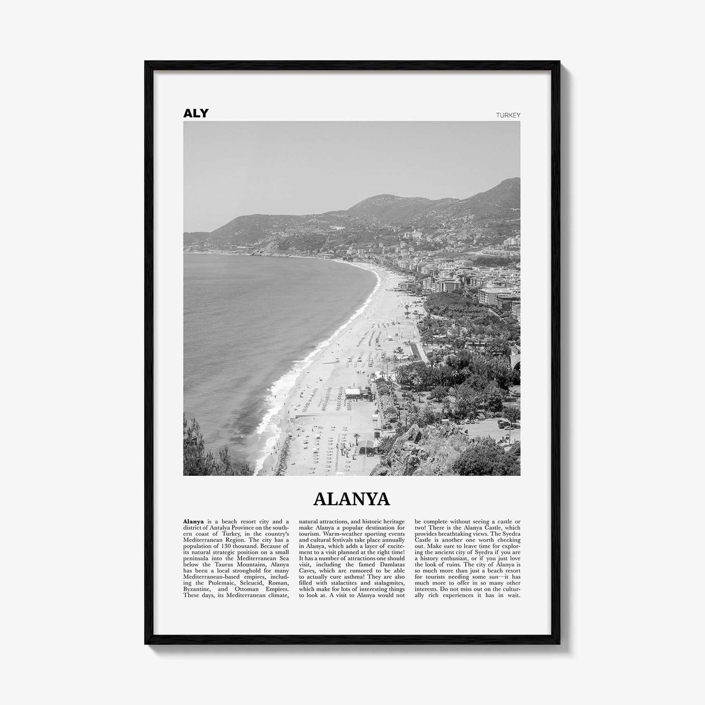 Alanya Print Black and White, Alanya Wall Art, Alanya Poster, Alanya Photo, Alanya Wall Décor, Turkey, Europe, Alaiye, Türkiye, Turkish