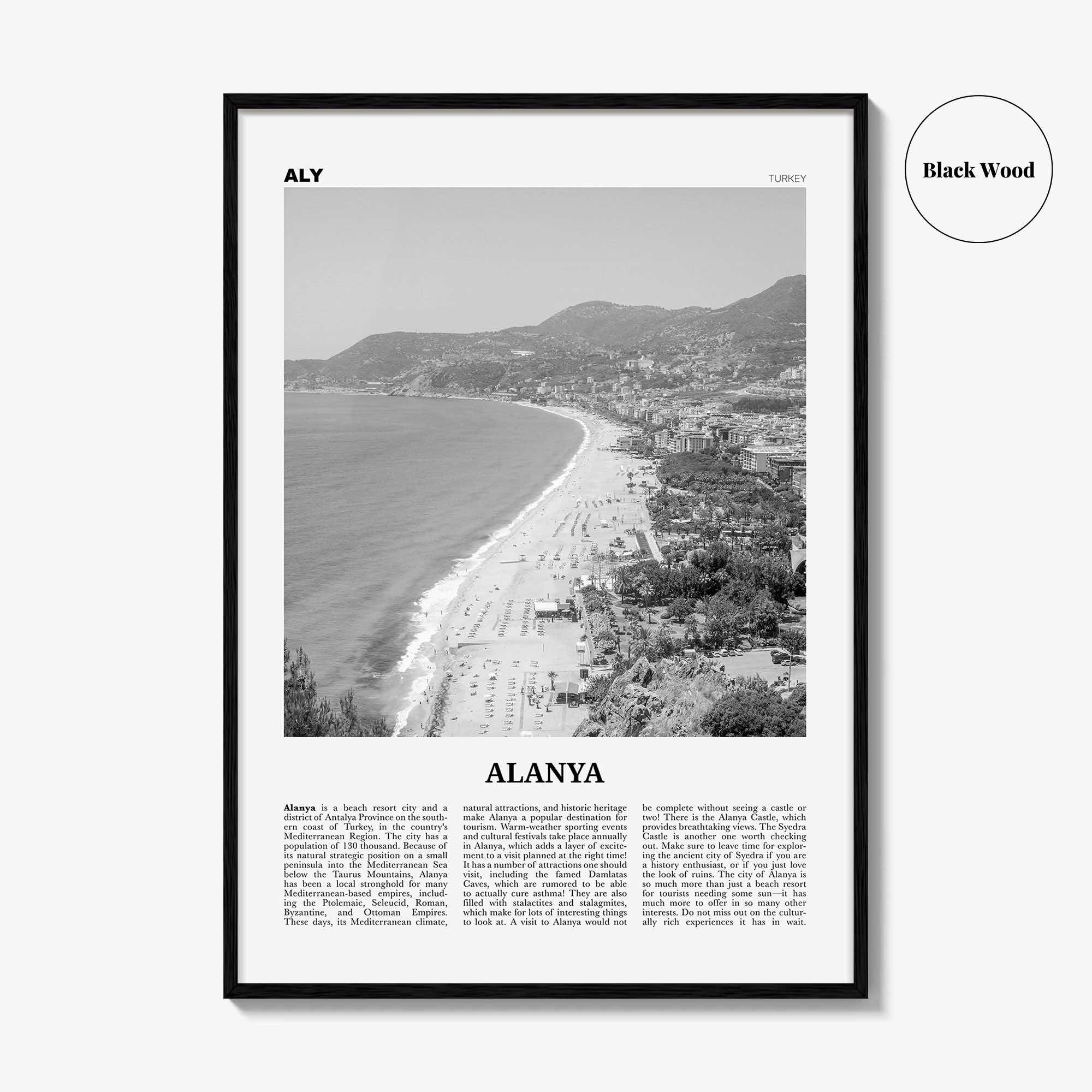 Alanya Print Black and White, Alanya Wall Art, Alanya Poster, Alanya Photo, Alanya Wall Décor, Turkey, Europe, Alaiye, Türkiye, Turkish