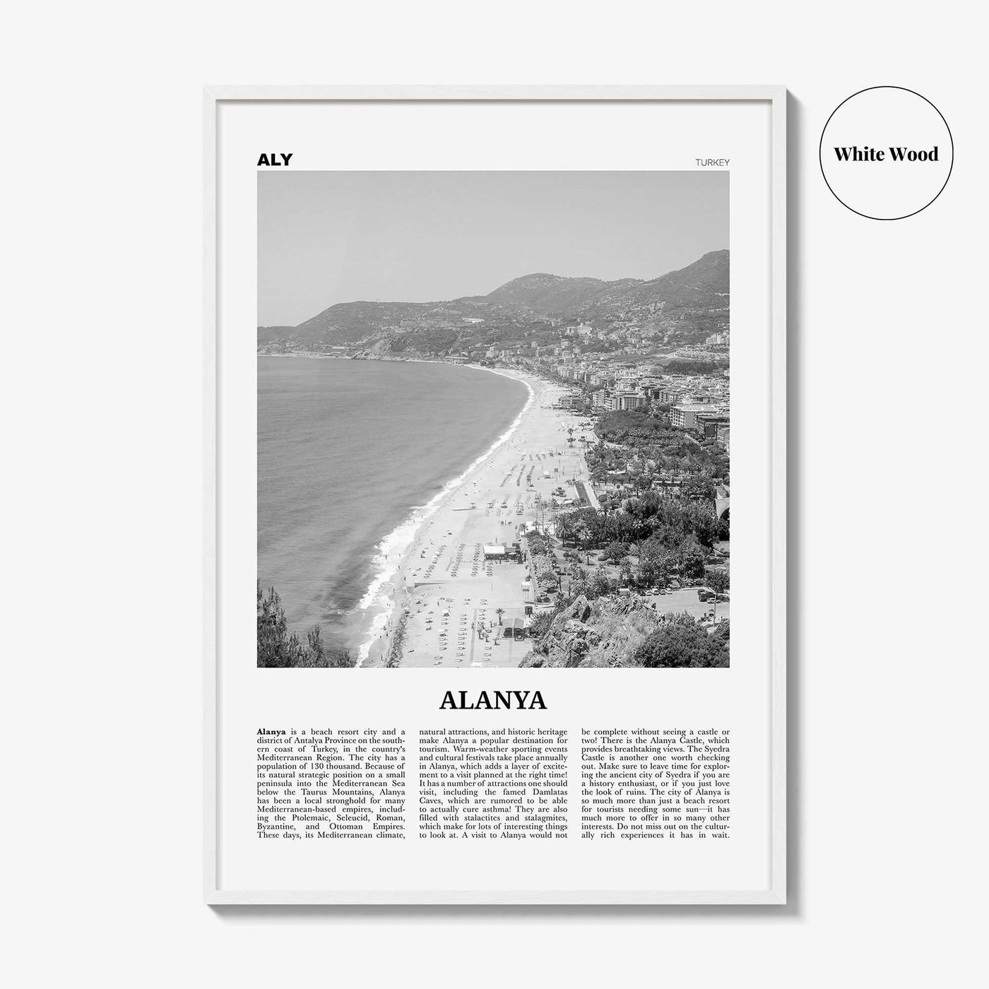Alanya Print Black and White, Alanya Wall Art, Alanya Poster, Alanya Photo, Alanya Wall Décor, Turkey, Europe, Alaiye, Türkiye, Turkish