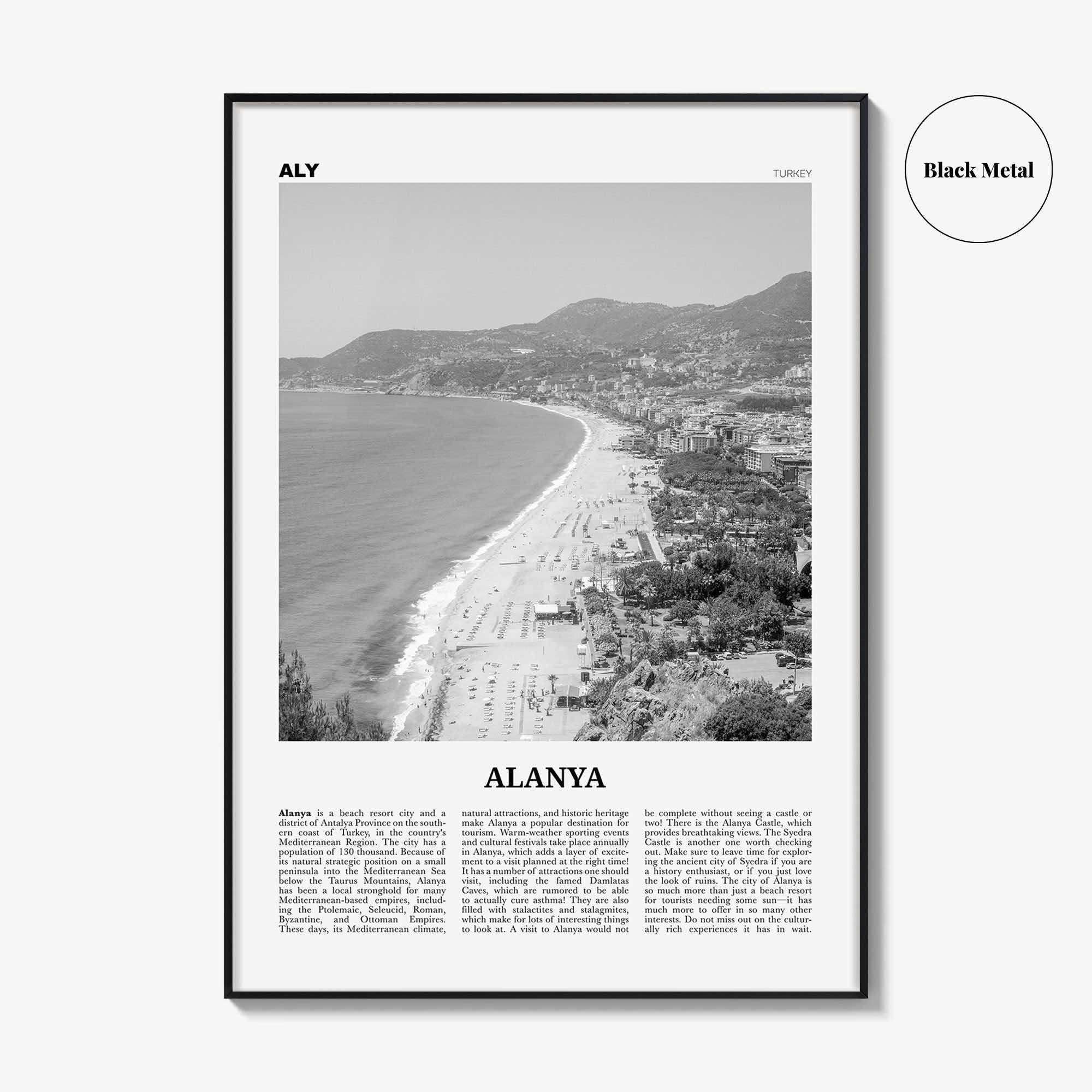 Alanya Print Black and White, Alanya Wall Art, Alanya Poster, Alanya Photo, Alanya Wall Décor, Turkey, Europe, Alaiye, Türkiye, Turkish