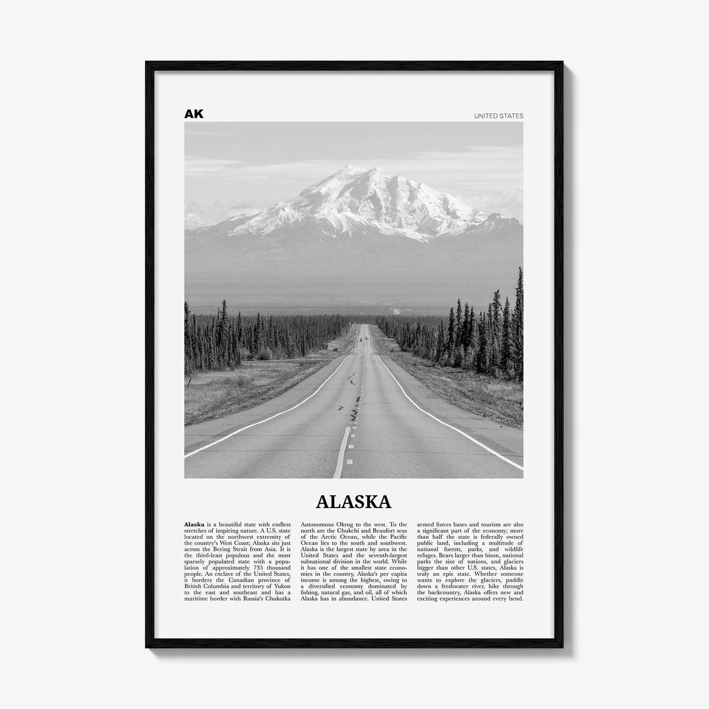 Alaska Print Black and White No 1, Alaska Wall Art, Alaska Poster, Alaska Photo, Alaska Wall Decor, USA, United States, North America