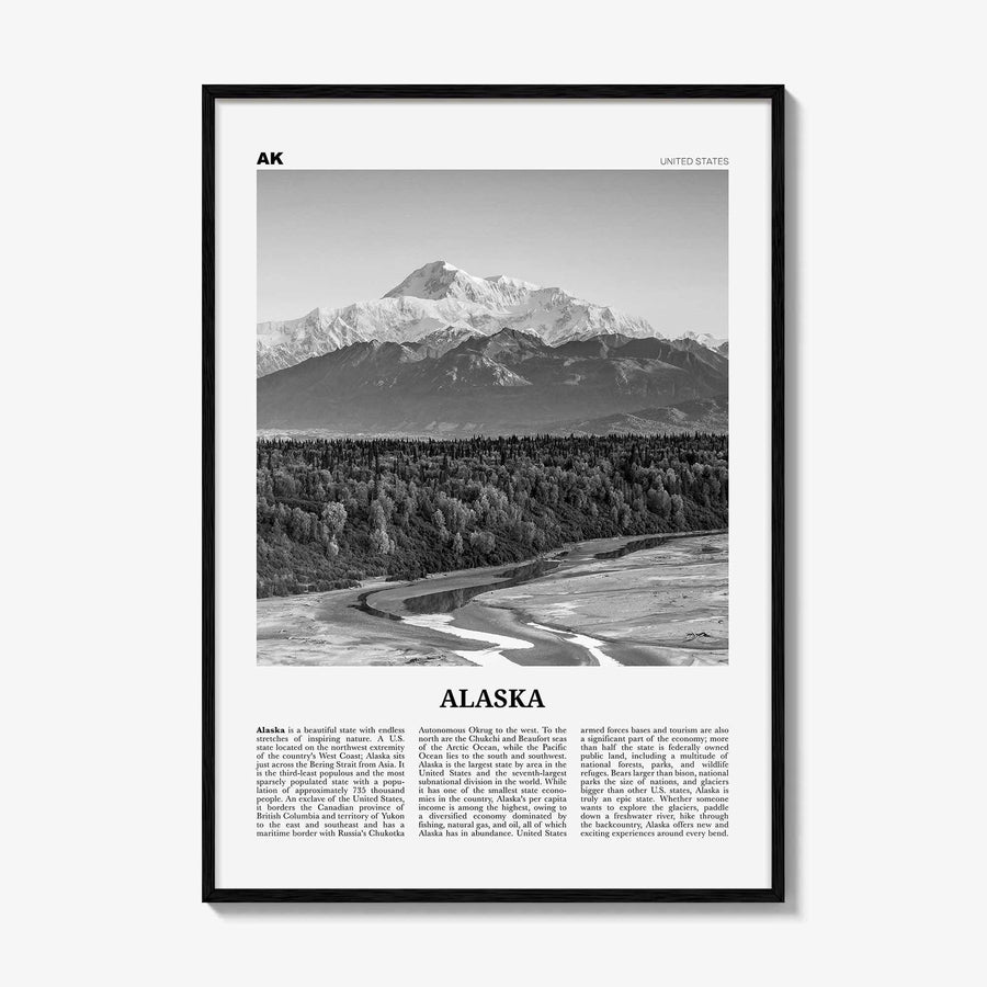 Alaska Print Black and White No 3, Alaska Wall Art, Alaska Poster, Alaska Photo, Alaska Wall Décor, Alaska Map, United States
