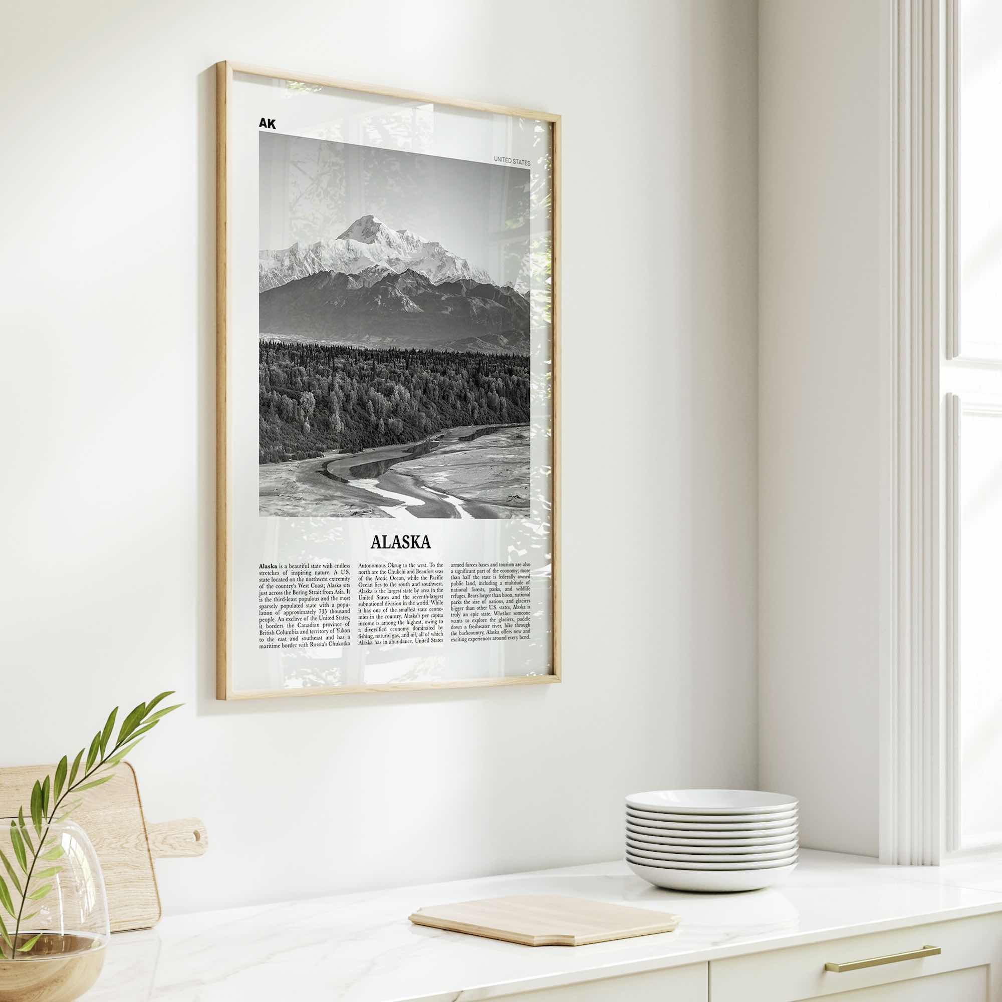 Alaska Print Black and White No 3, Alaska Wall Art, Alaska Poster, Alaska Photo, Alaska Wall Décor, Alaska Map, United States