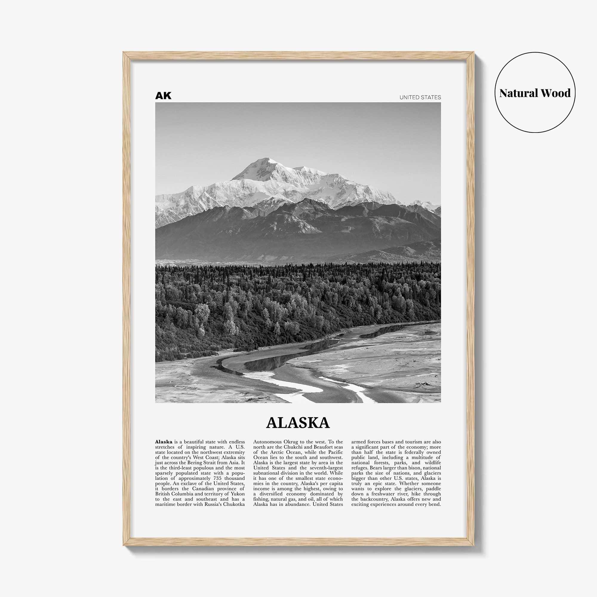 Alaska Print Black and White No 3, Alaska Wall Art, Alaska Poster, Alaska Photo, Alaska Wall Décor, Alaska Map, United States