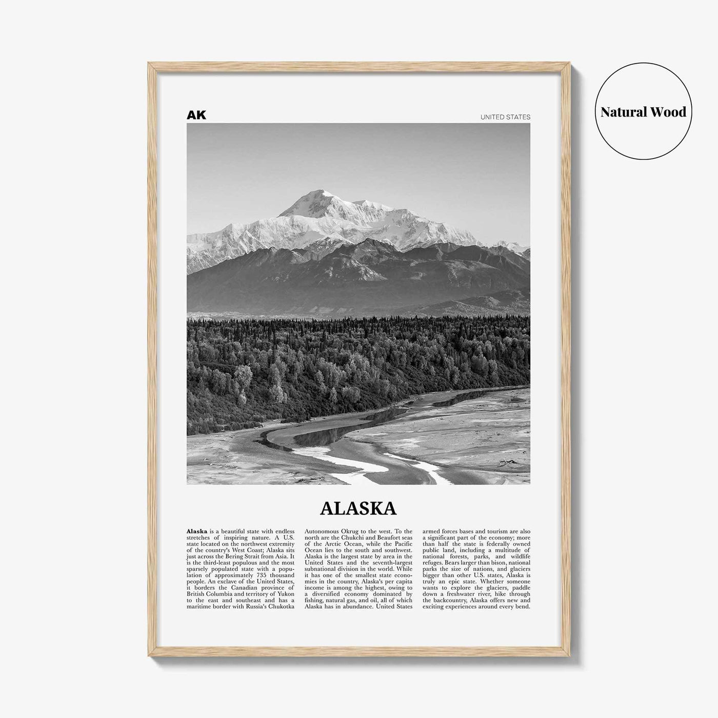 Alaska Print Black and White No 3, Alaska Wall Art, Alaska Poster, Alaska Photo, Alaska Wall Décor, Alaska Map, United States