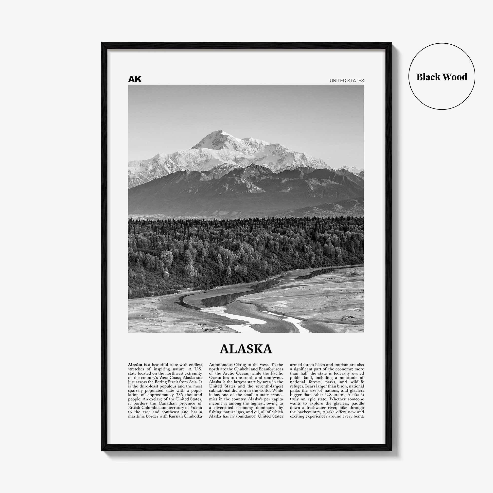 Alaska Print Black and White No 3, Alaska Wall Art, Alaska Poster, Alaska Photo, Alaska Wall Décor, Alaska Map, United States