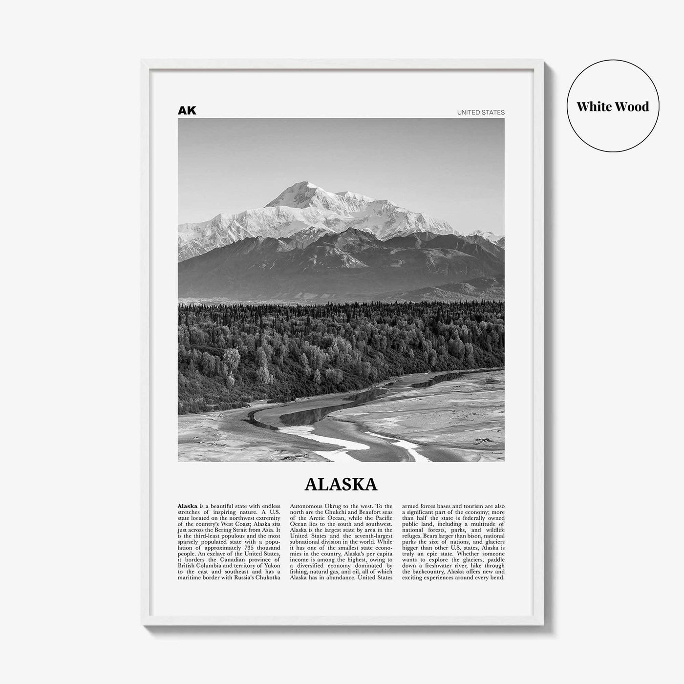 Alaska Print Black and White No 3, Alaska Wall Art, Alaska Poster, Alaska Photo, Alaska Wall Décor, Alaska Map, United States