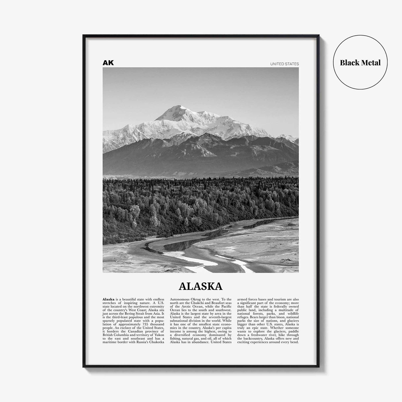 Alaska Print Black and White No 3, Alaska Wall Art, Alaska Poster, Alaska Photo, Alaska Wall Décor, Alaska Map, United States