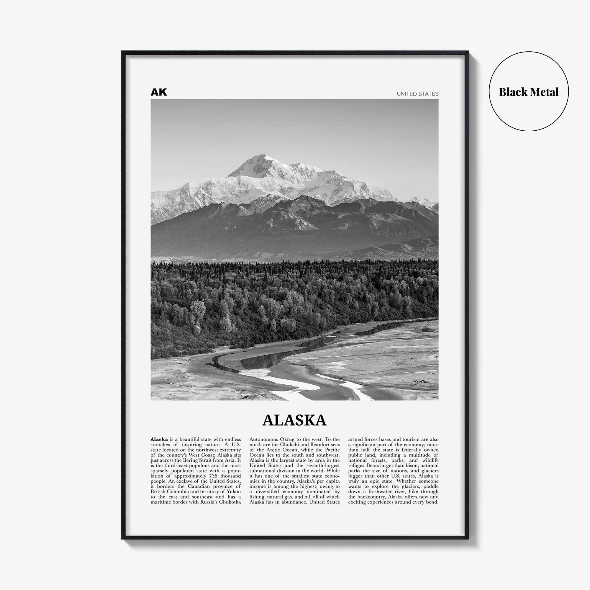 Alaska Print Black and White No 3, Alaska Wall Art, Alaska Poster, Alaska Photo, Alaska Wall Décor, Alaska Map, United States