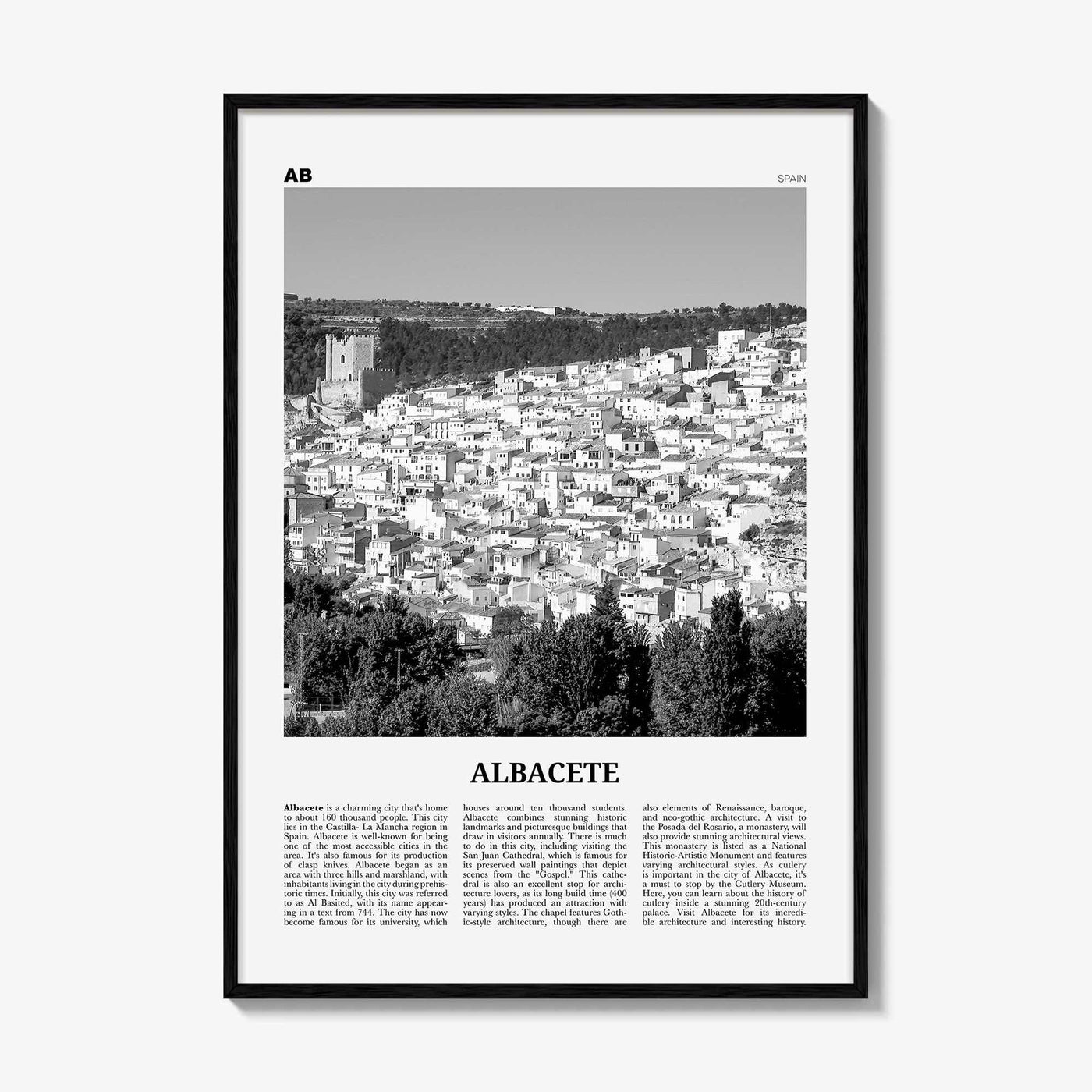 Albacete Print Black and White, Albacete Wall Art, Albacete Poster, Albacete Photo, Albacete Wall Décor, Albacete Map,
