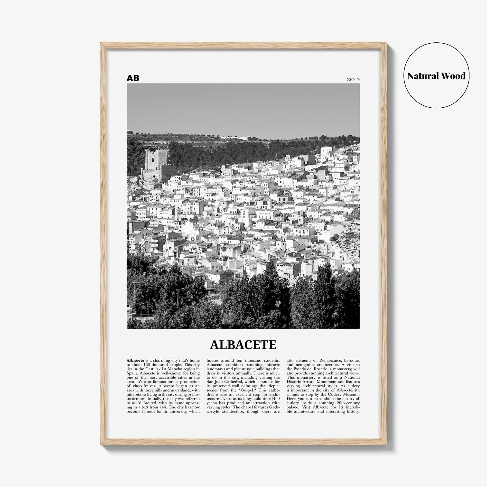 Albacete Print Black and White, Albacete Wall Art, Albacete Poster, Albacete Photo, Albacete Wall Décor, Albacete Map,