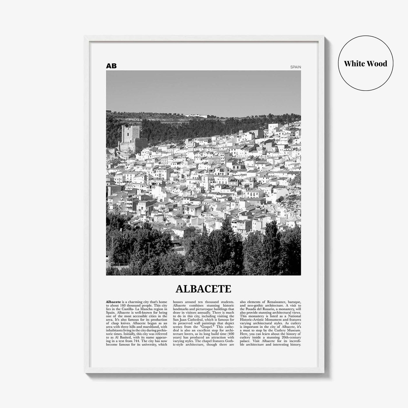 Albacete Print Black and White, Albacete Wall Art, Albacete Poster, Albacete Photo, Albacete Wall Décor, Albacete Map,