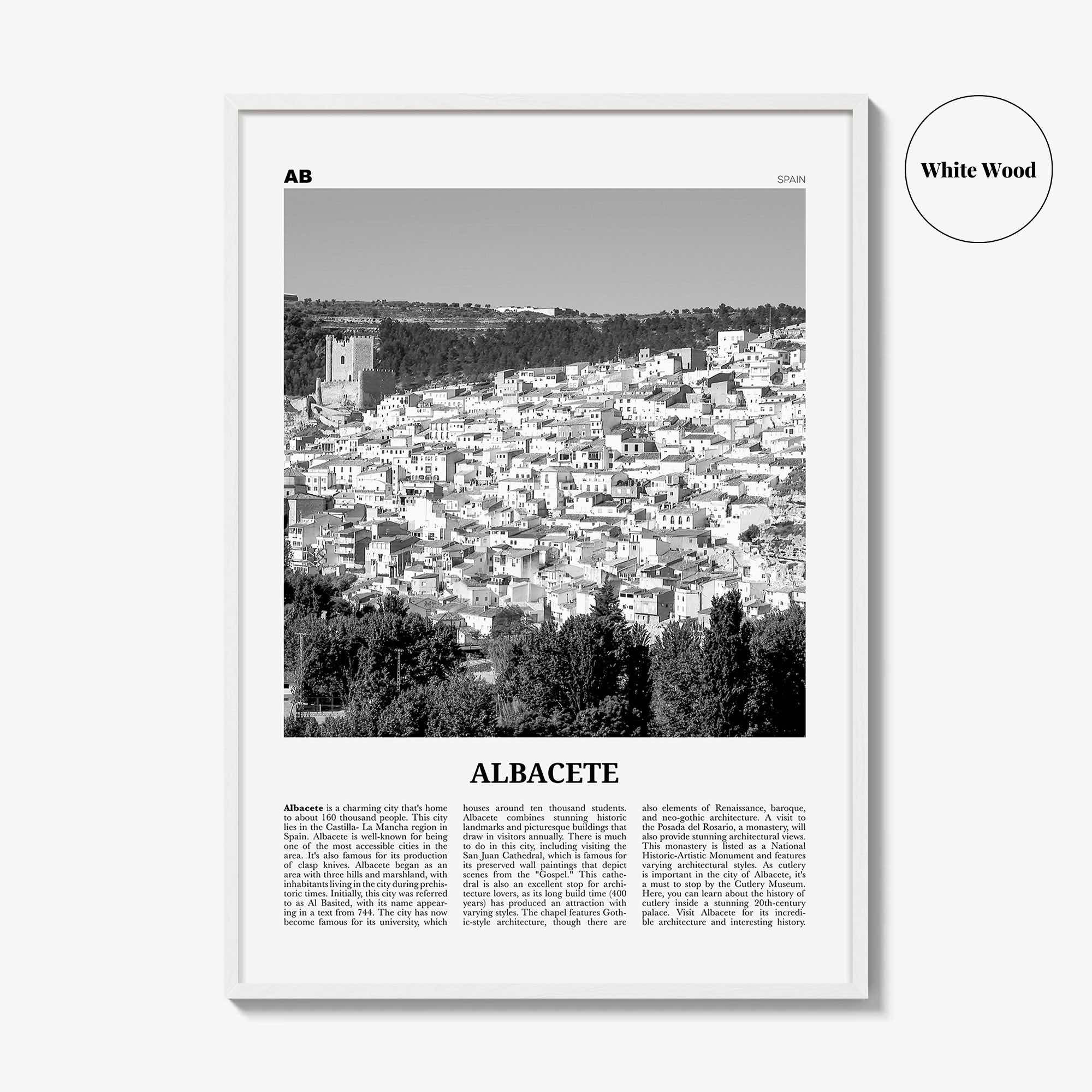 Albacete Print Black and White, Albacete Wall Art, Albacete Poster, Albacete Photo, Albacete Wall Décor, Albacete Map,