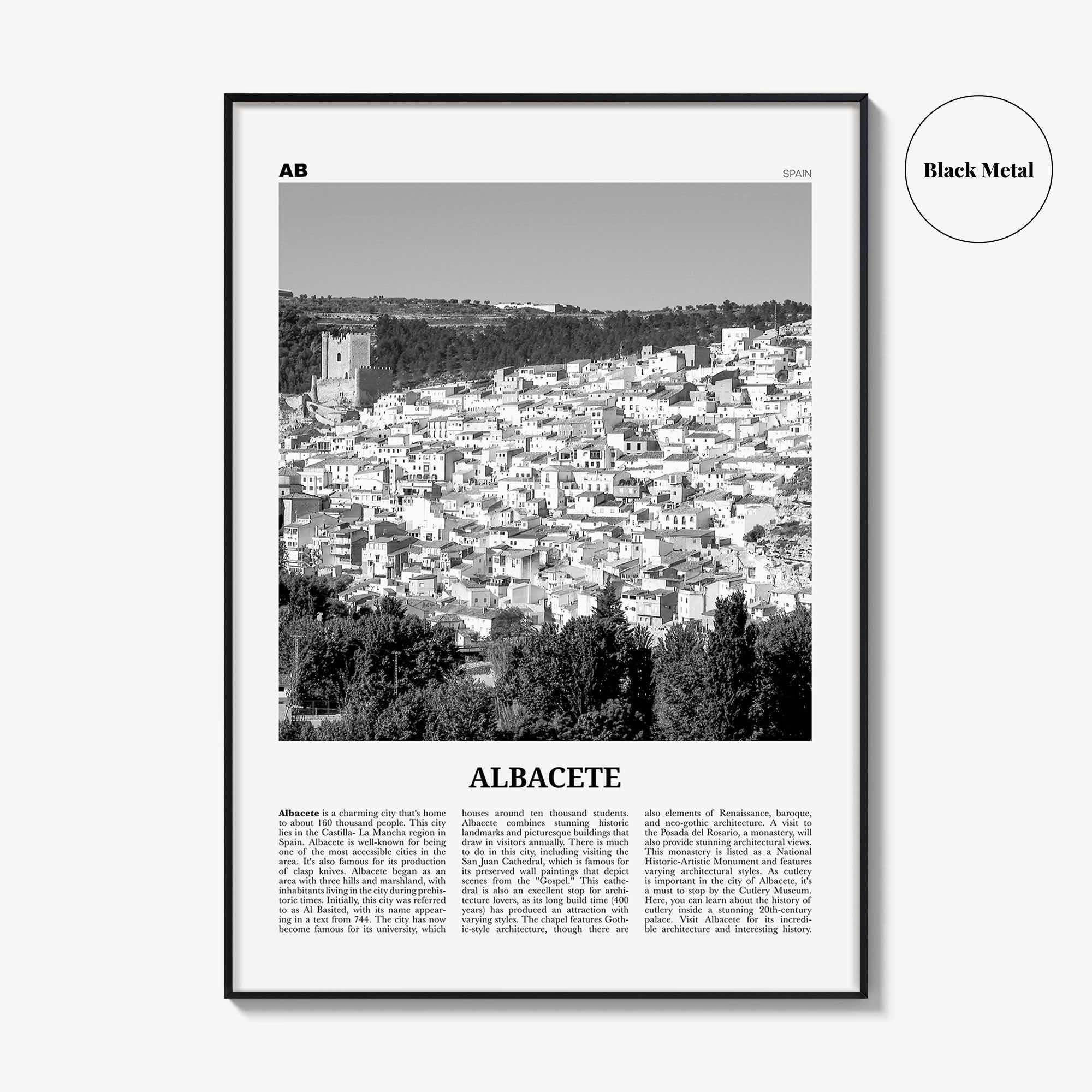 Albacete Print Black and White, Albacete Wall Art, Albacete Poster, Albacete Photo, Albacete Wall Décor, Albacete Map,