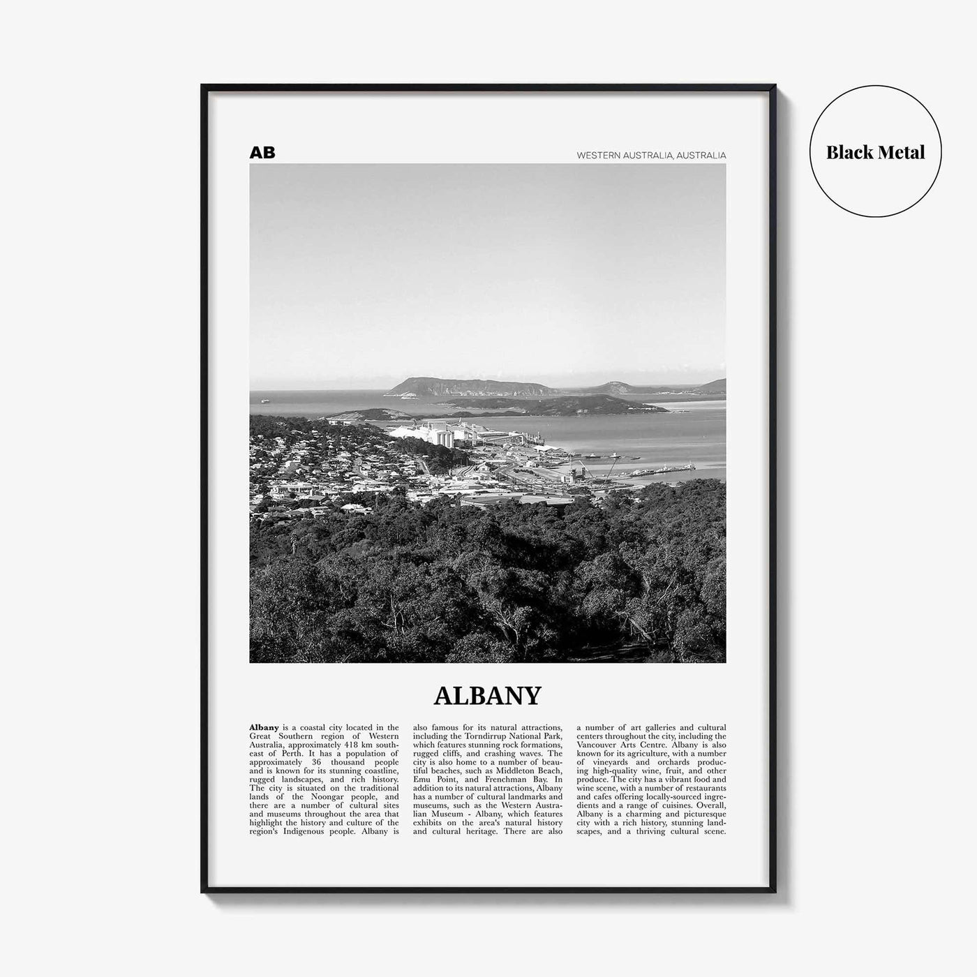 Albany Print Black and White Australia, Albany Wall Art, Albany Poster, Albany Photo, Albany Wall Décor, Albany Map, Australia