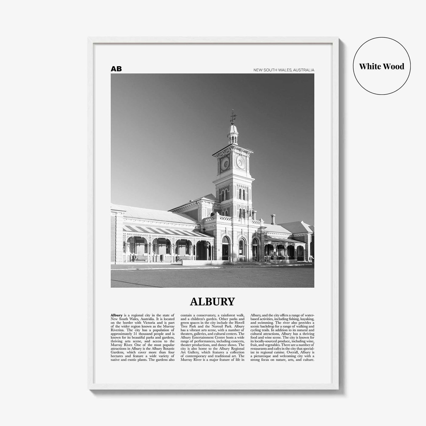 Albury Print Black and White, Albury Wall Art, Albury Poster, Albury Photo, Albury Wall Décor, Albury Map, Australia