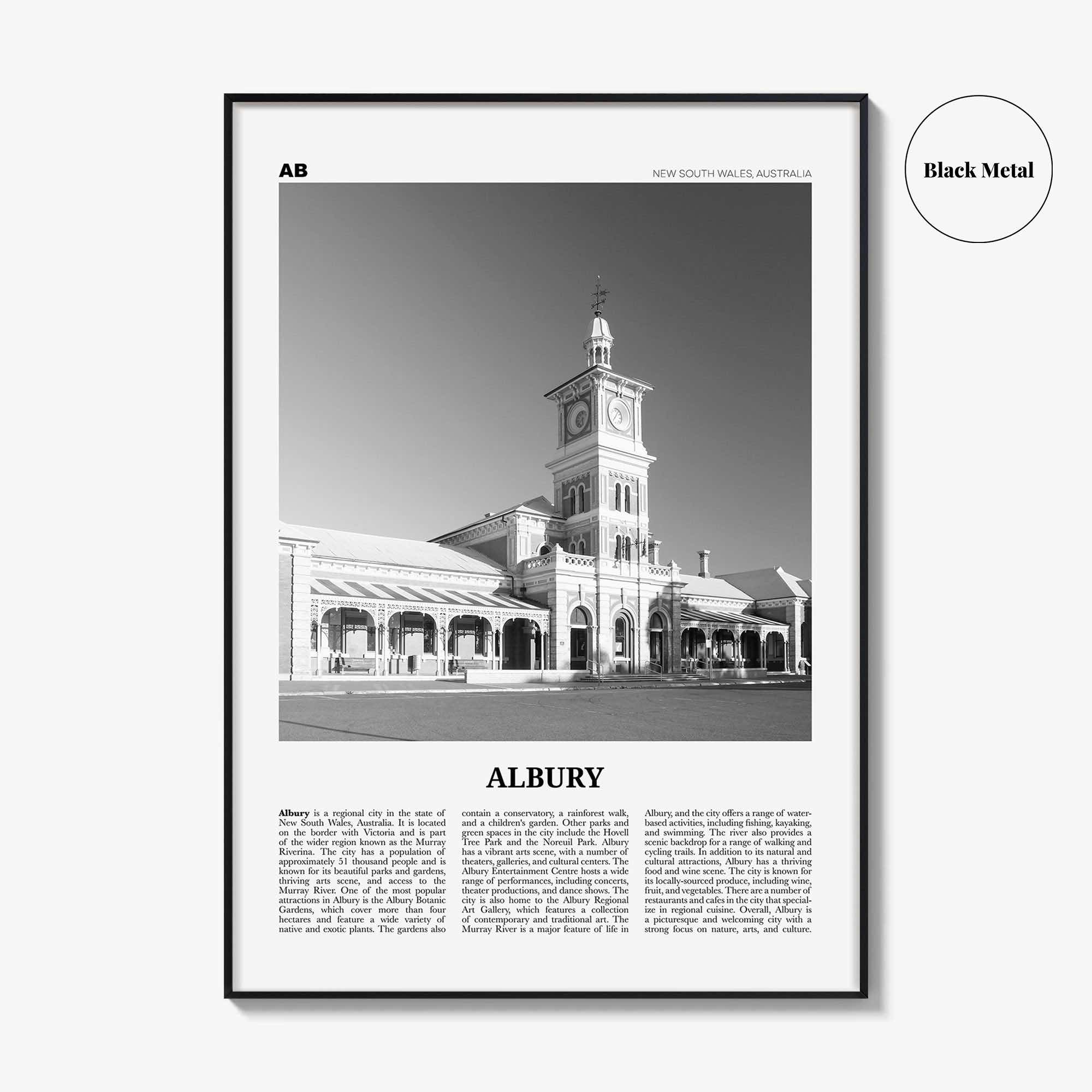 Albury Print Black and White, Albury Wall Art, Albury Poster, Albury Photo, Albury Wall Décor, Albury Map, Australia