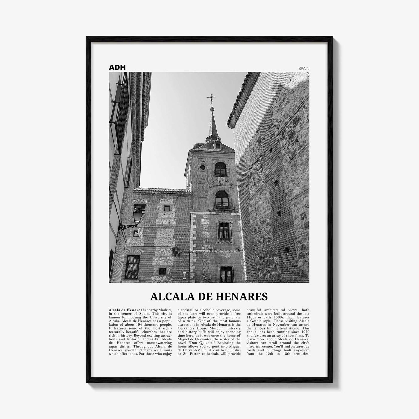 Alcala de Henares Print Black and White, Alcala de Henares Wall Art, Alcala de Henares Poster, Alcala de Henares Photo, Wall Décor, Map