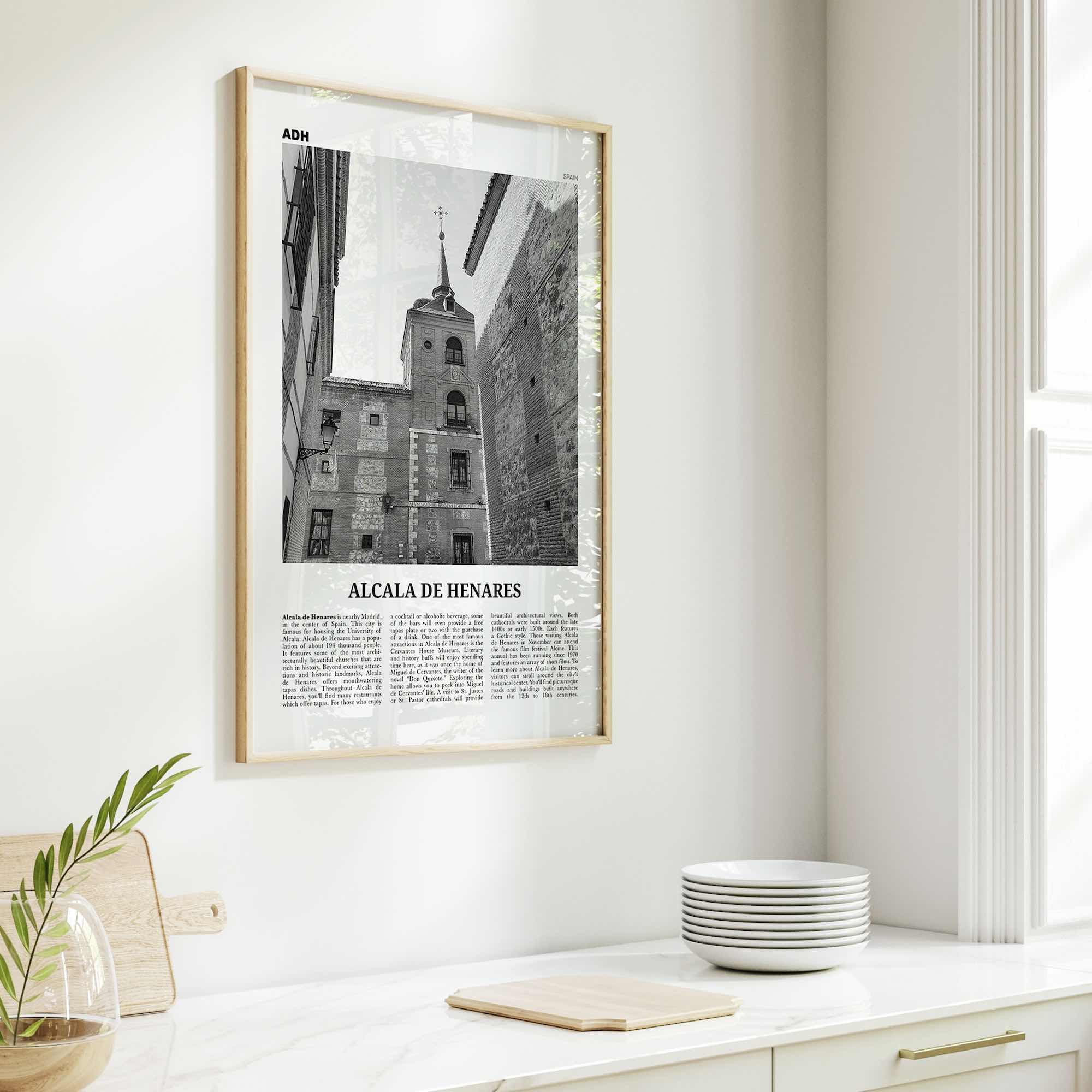 Alcala de Henares Print Black and White, Alcala de Henares Wall Art, Alcala de Henares Poster, Alcala de Henares Photo, Wall Décor, Map