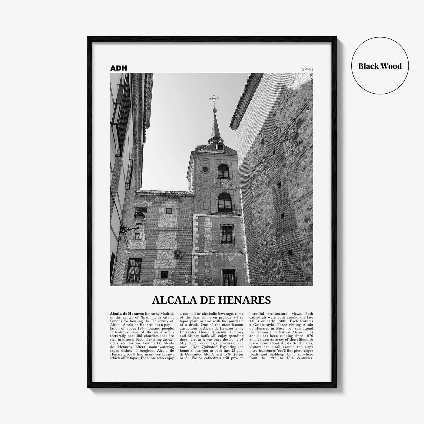 Alcala de Henares Print Black and White, Alcala de Henares Wall Art, Alcala de Henares Poster, Alcala de Henares Photo, Wall Décor, Map