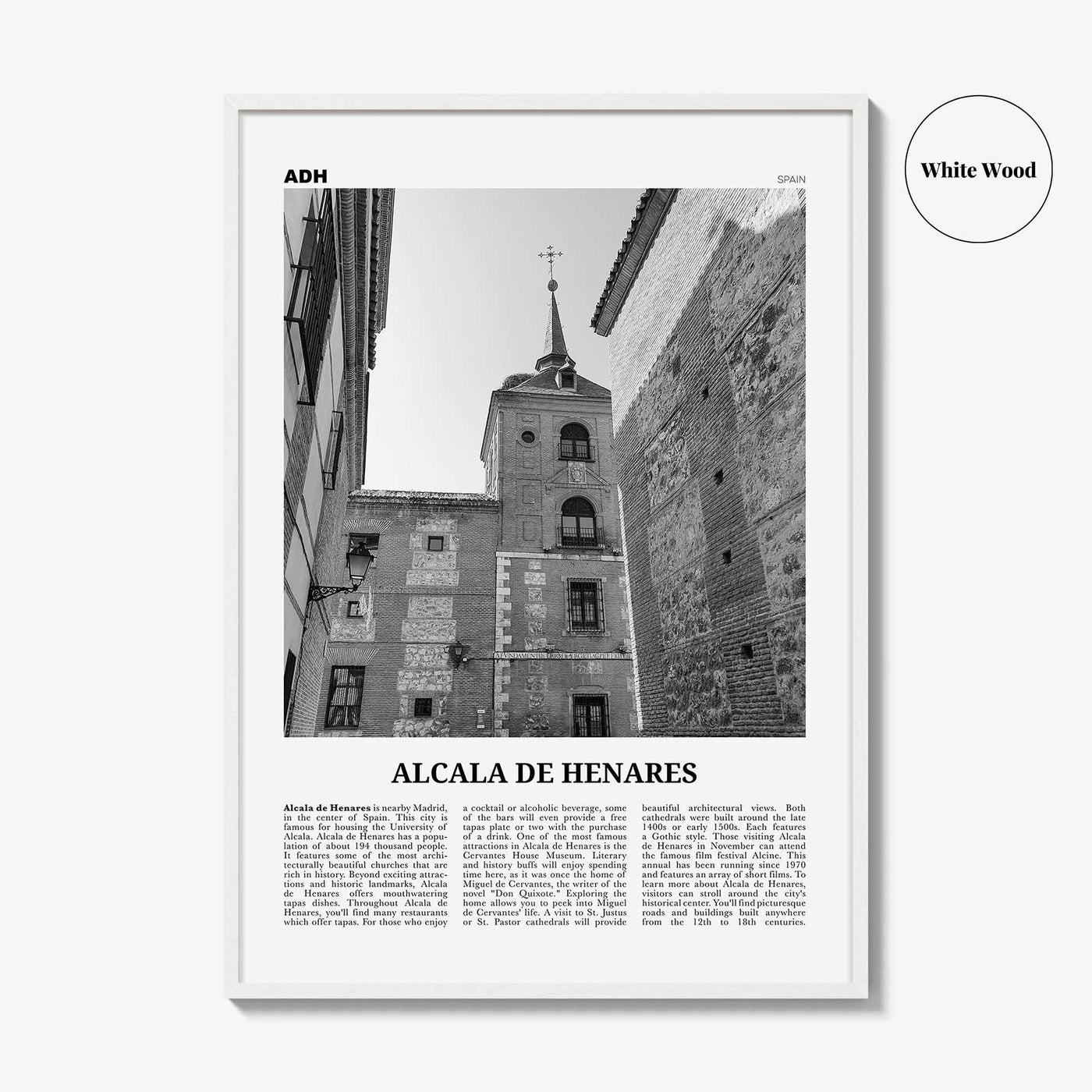 Alcala de Henares Print Black and White, Alcala de Henares Wall Art, Alcala de Henares Poster, Alcala de Henares Photo, Wall Décor, Map