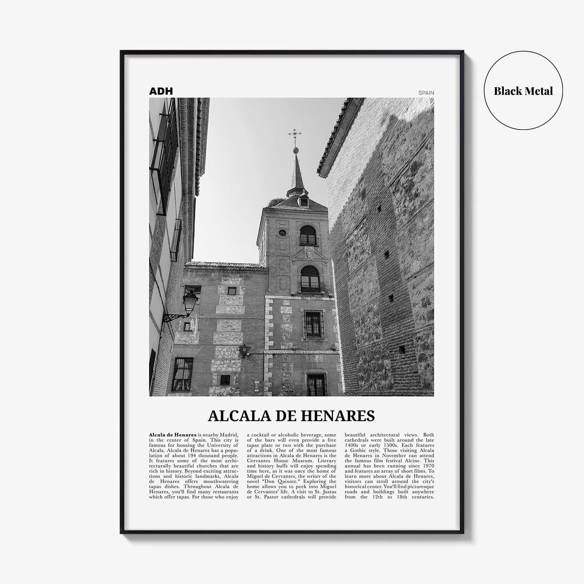 Alcala de Henares Print Black and White, Alcala de Henares Wall Art, Alcala de Henares Poster, Alcala de Henares Photo, Wall Décor, Map
