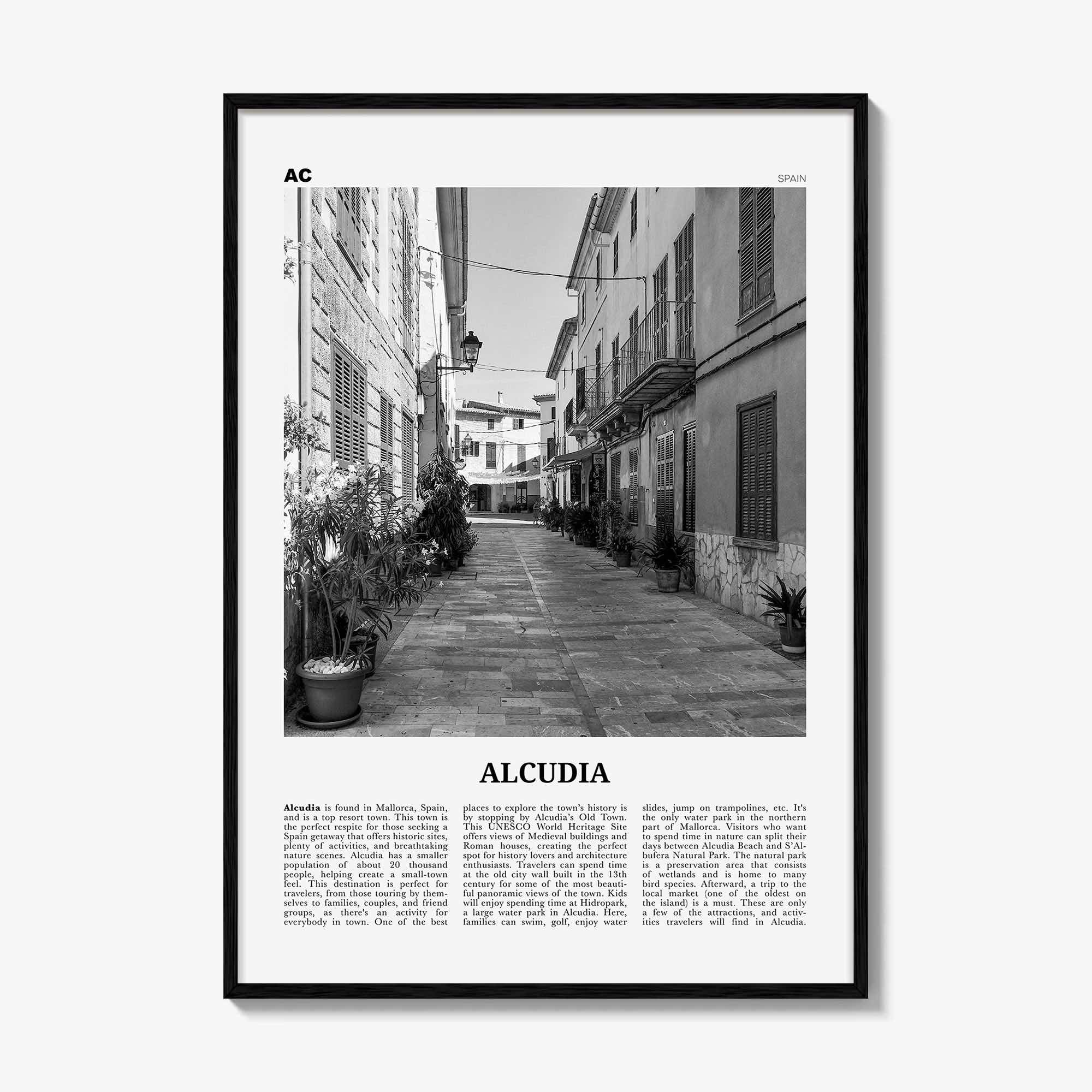 Alcudia Print Black and White, Alcudia Wall Art, Alcudia Poster, Alcudia Photo, Alcudia Wall Décor, Alcudia Map, Spain