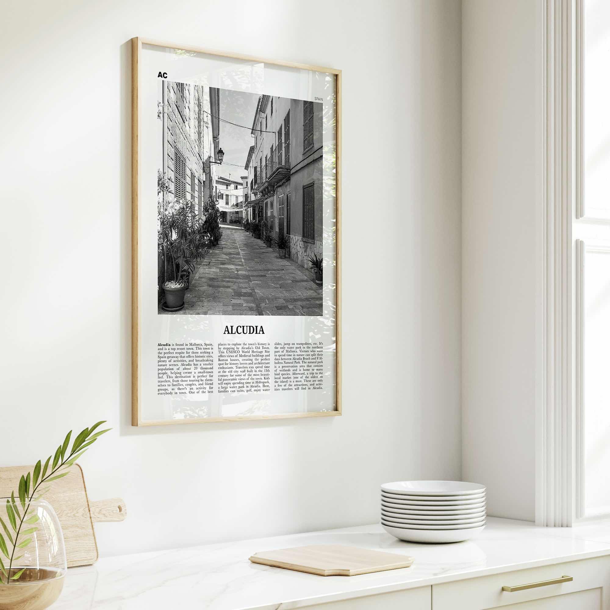 Alcudia Print Black and White, Alcudia Wall Art, Alcudia Poster, Alcudia Photo, Alcudia Wall Décor, Alcudia Map, Spain