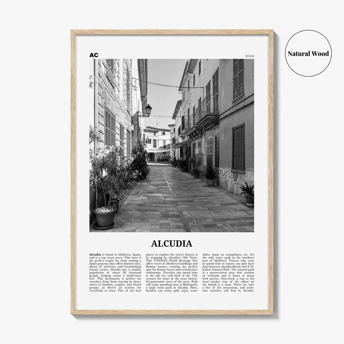 Alcudia Print Black and White, Alcudia Wall Art, Alcudia Poster, Alcudia Photo, Alcudia Wall Décor, Alcudia Map, Spain