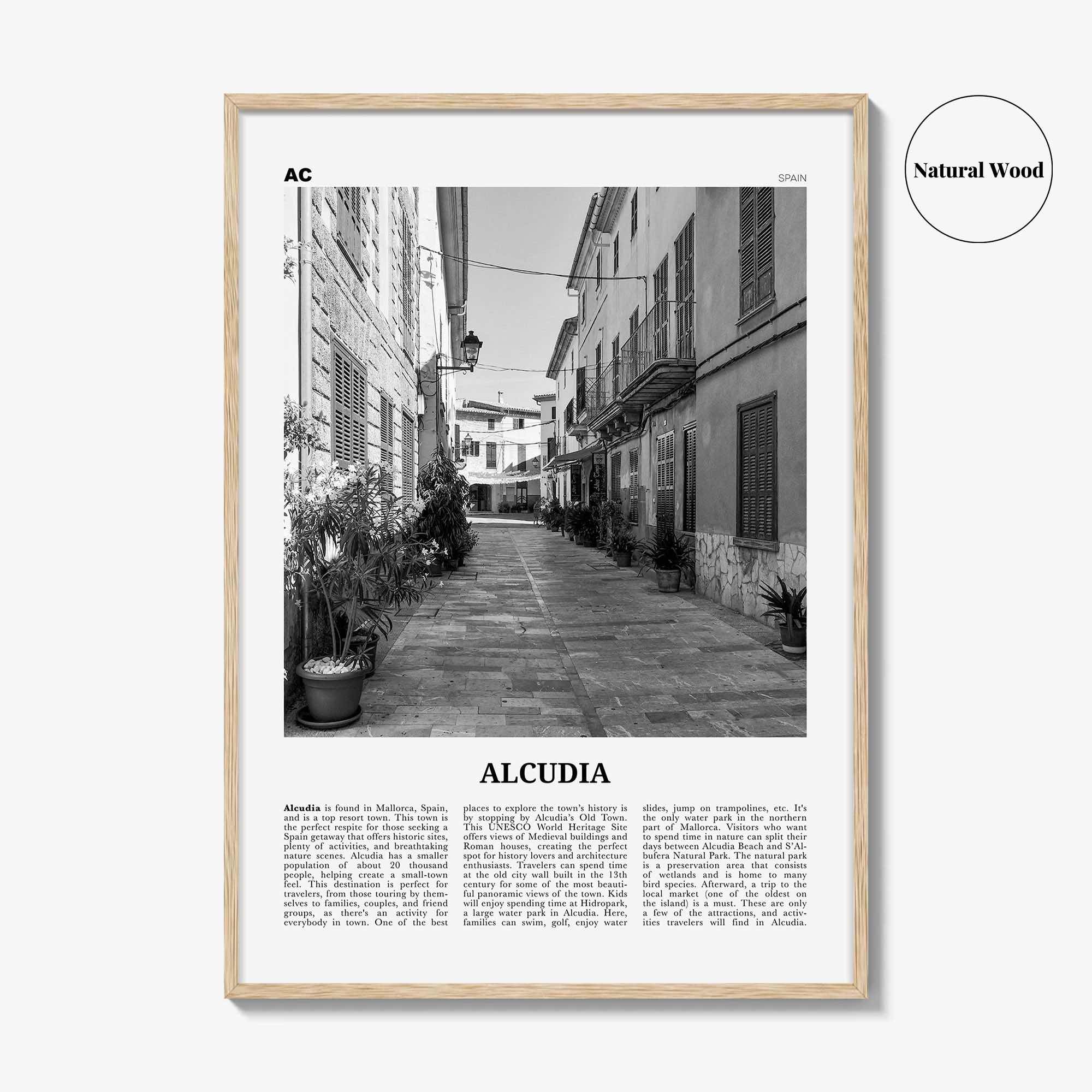 Alcudia Print Black and White, Alcudia Wall Art, Alcudia Poster, Alcudia Photo, Alcudia Wall Décor, Alcudia Map, Spain