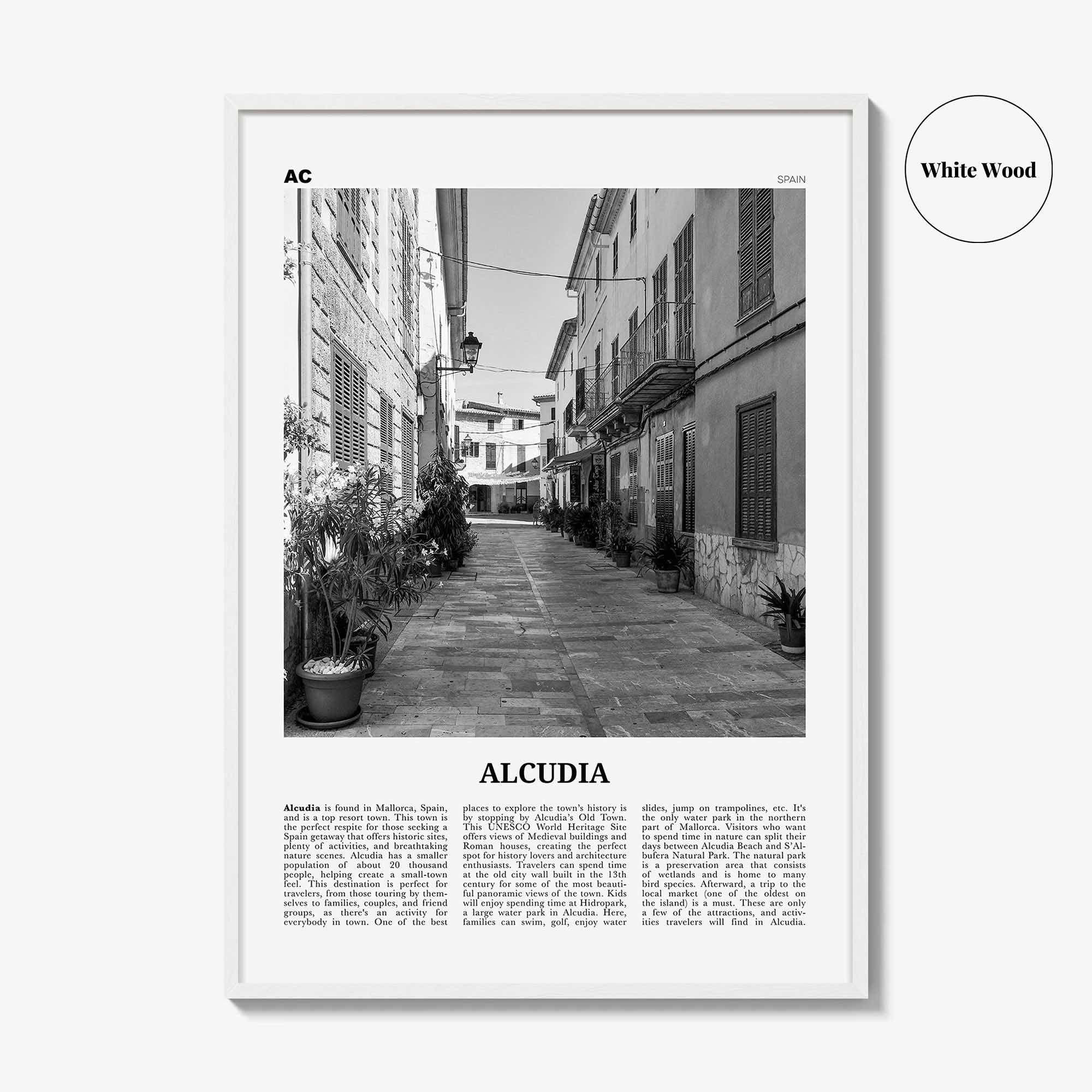 Alcudia Print Black and White, Alcudia Wall Art, Alcudia Poster, Alcudia Photo, Alcudia Wall Décor, Alcudia Map, Spain