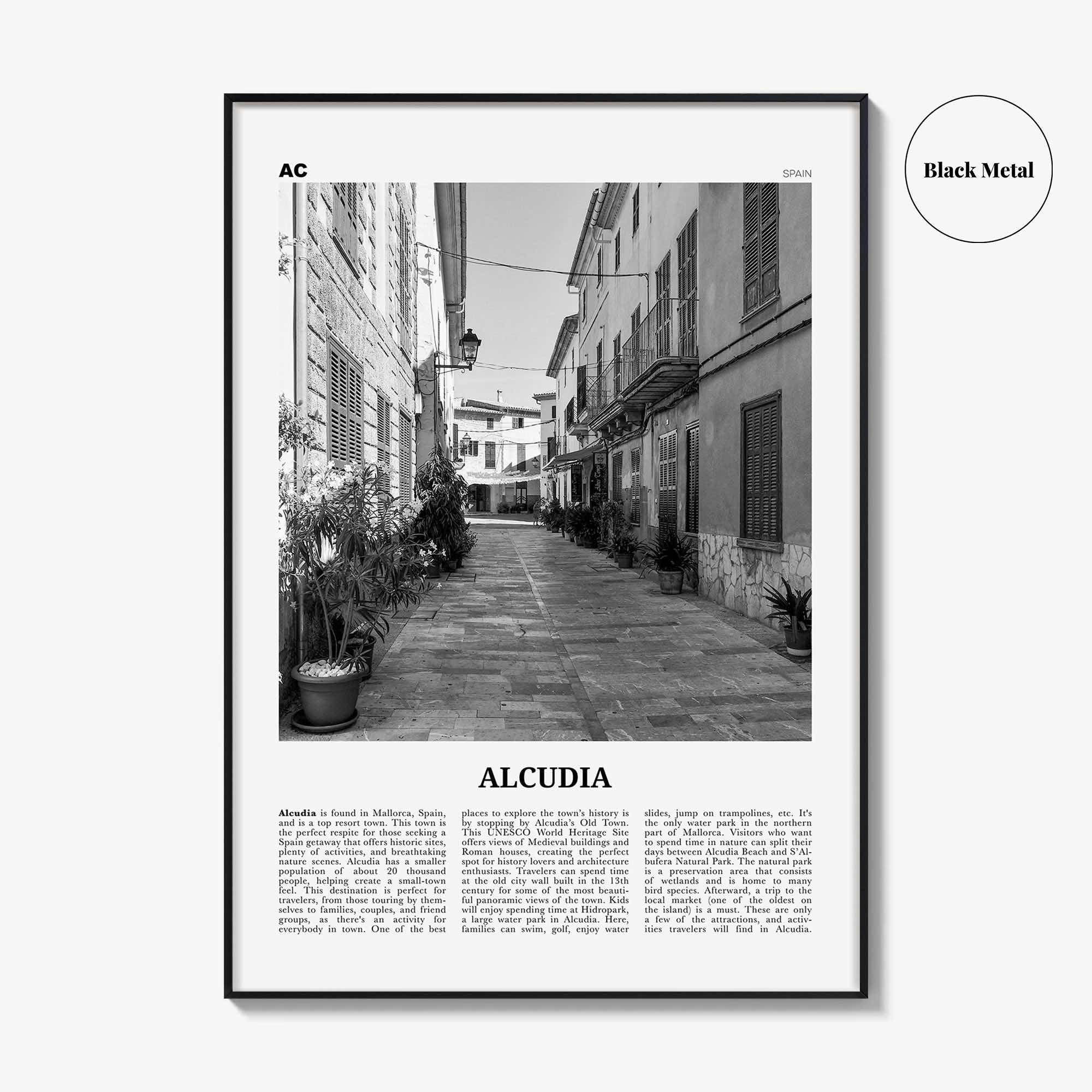 Alcudia Print Black and White, Alcudia Wall Art, Alcudia Poster, Alcudia Photo, Alcudia Wall Décor, Alcudia Map, Spain
