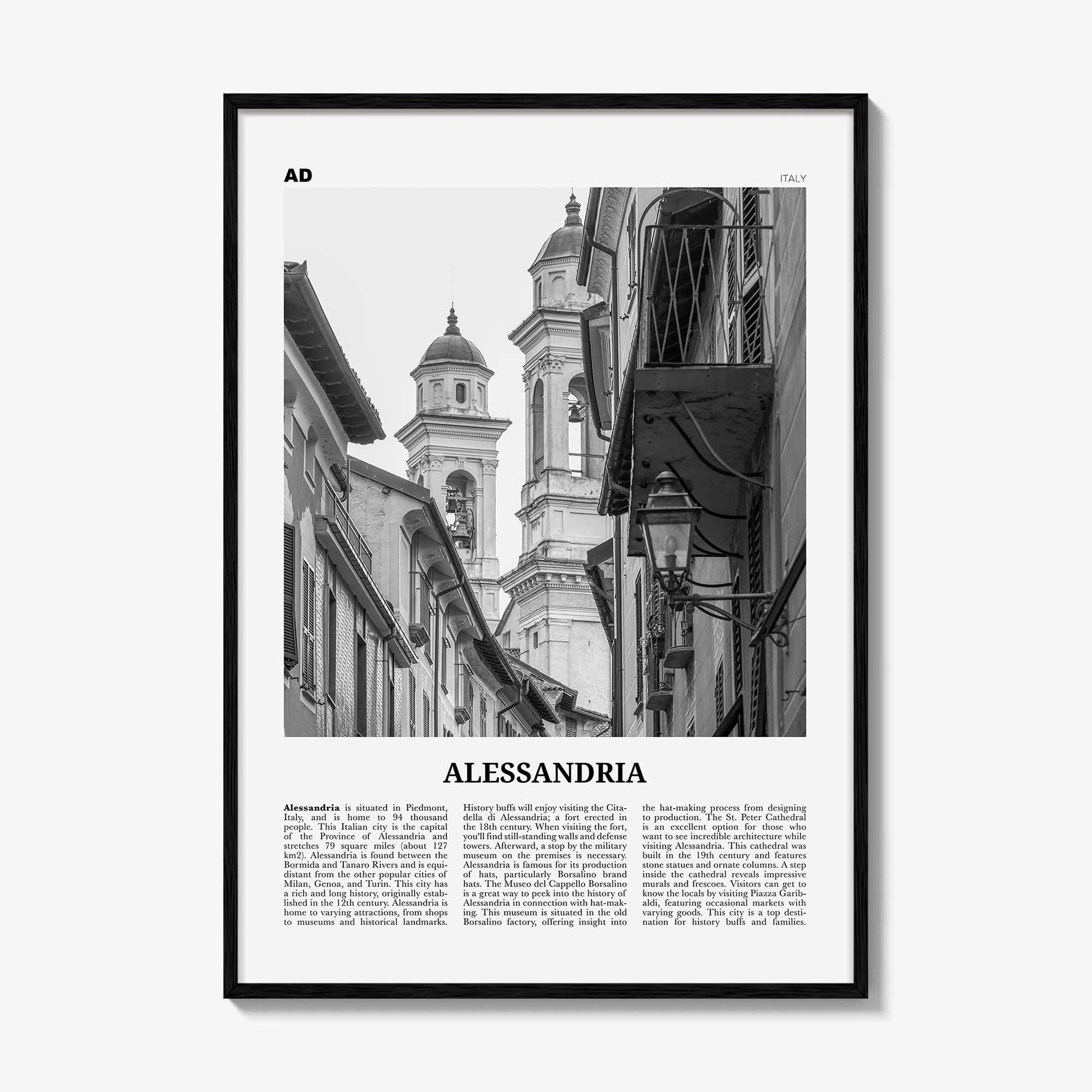 Alessandria Print Black and White, Alessandria Wall Art, Alessandria Poster, Alessandria Photo, Alessandria Wall Décor, Alessandria Map,
