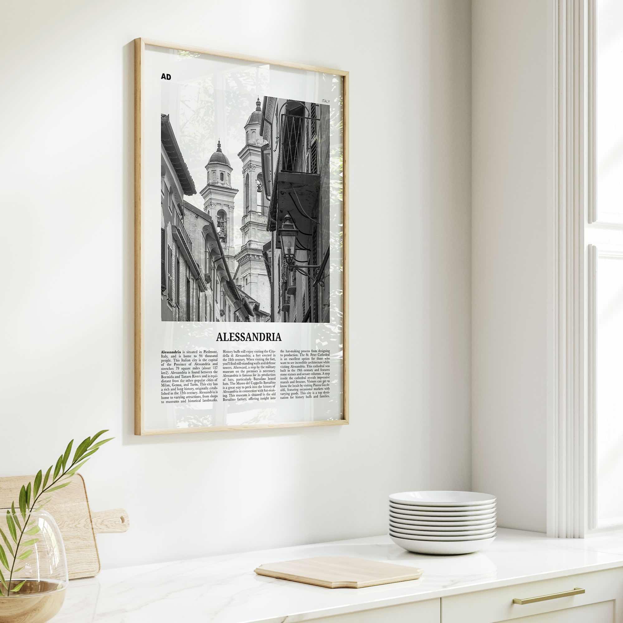 Alessandria Print Black and White, Alessandria Wall Art, Alessandria Poster, Alessandria Photo, Alessandria Wall Décor, Alessandria Map,
