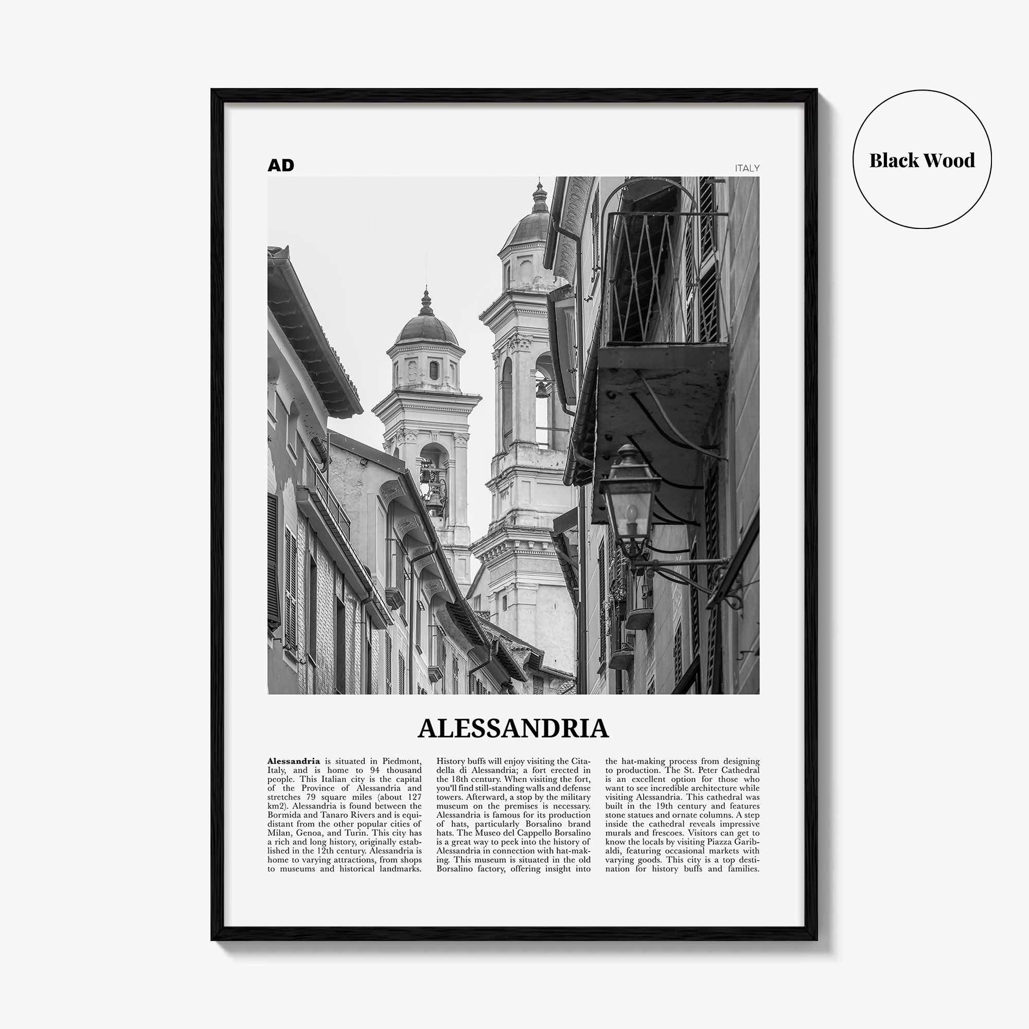 Alessandria Print Black and White, Alessandria Wall Art, Alessandria Poster, Alessandria Photo, Alessandria Wall Décor, Alessandria Map,