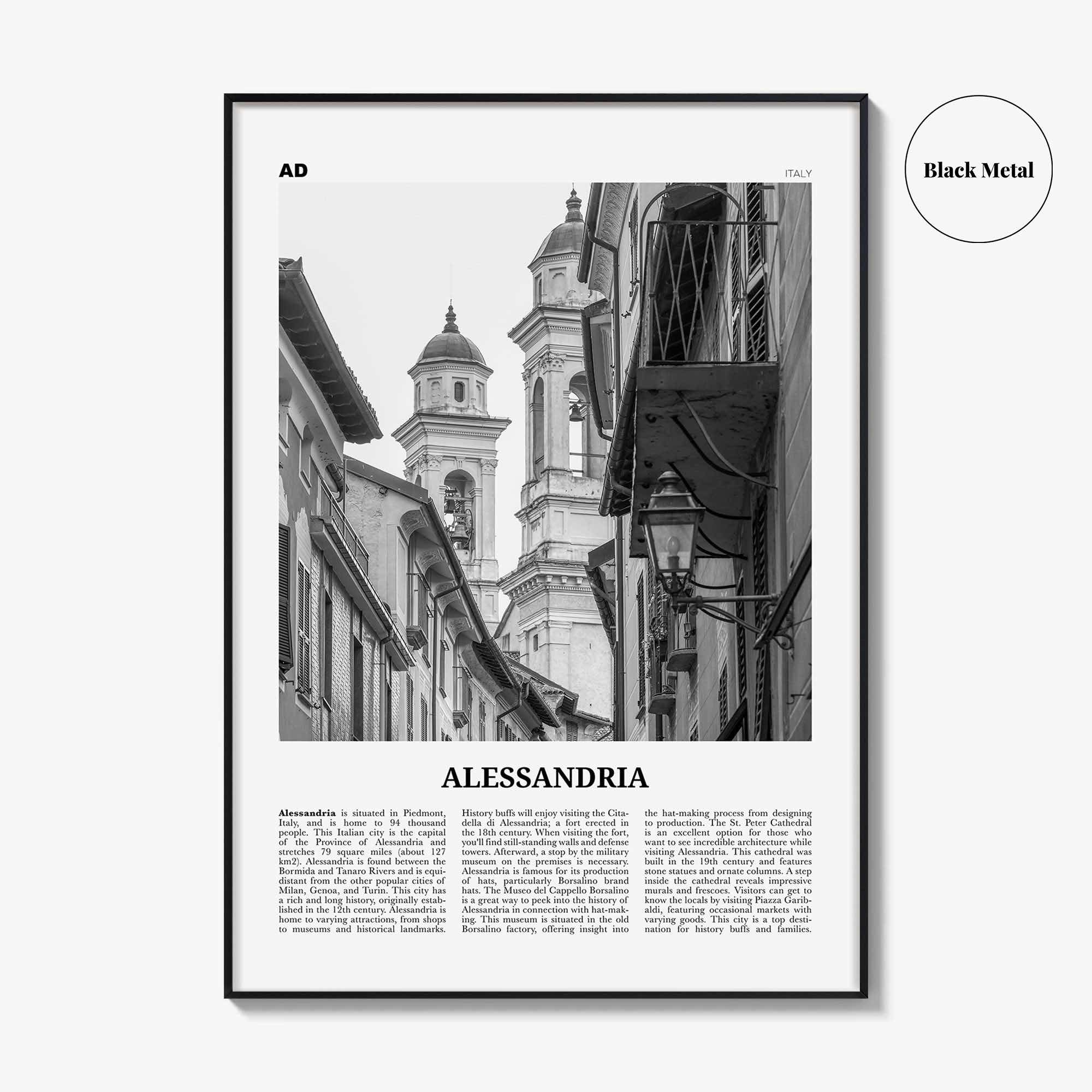 Alessandria Print Black and White, Alessandria Wall Art, Alessandria Poster, Alessandria Photo, Alessandria Wall Décor, Alessandria Map,