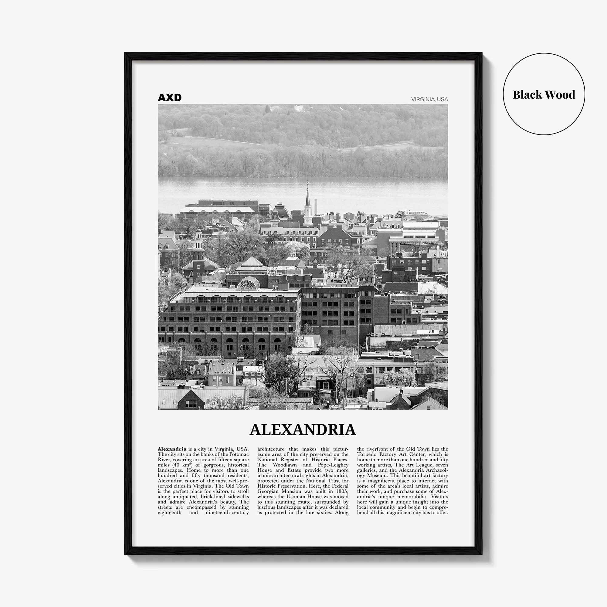 Alexandria Print Black and White Virginia, Alexandria Wall Art, Alexandria Poster, Alexandria Photo, Alexandria Map, United States