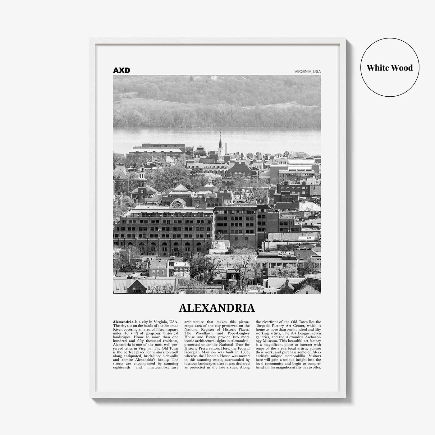 Alexandria Print Black and White Virginia, Alexandria Wall Art, Alexandria Poster, Alexandria Photo, Alexandria Map, United States